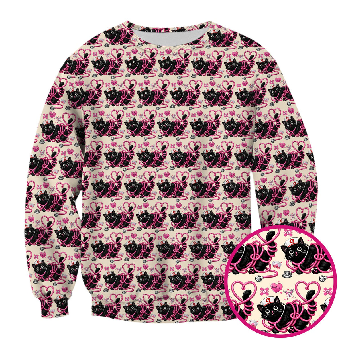 Valentine Cat Nurse Heart Scrub Top