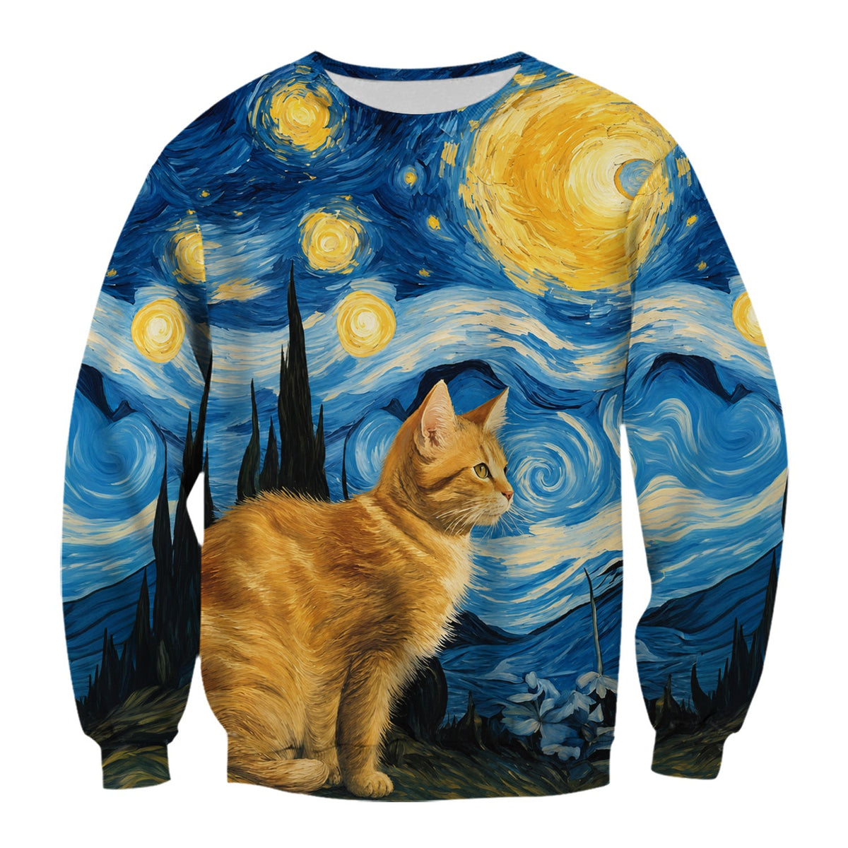 Swirling Moonlit Cat Scene Nurse Scrub Top