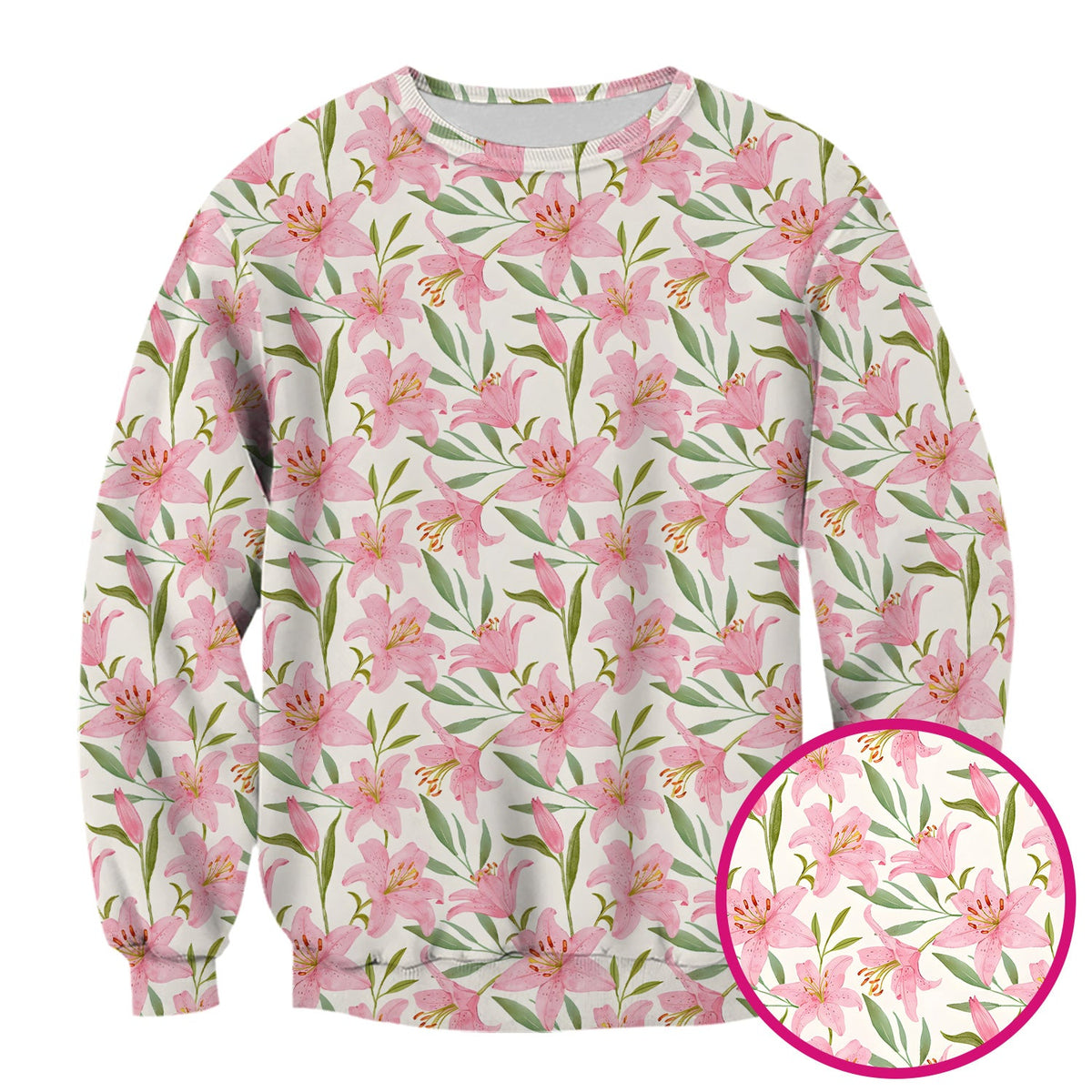 Pink Lily Floral Nurse Scrub Top