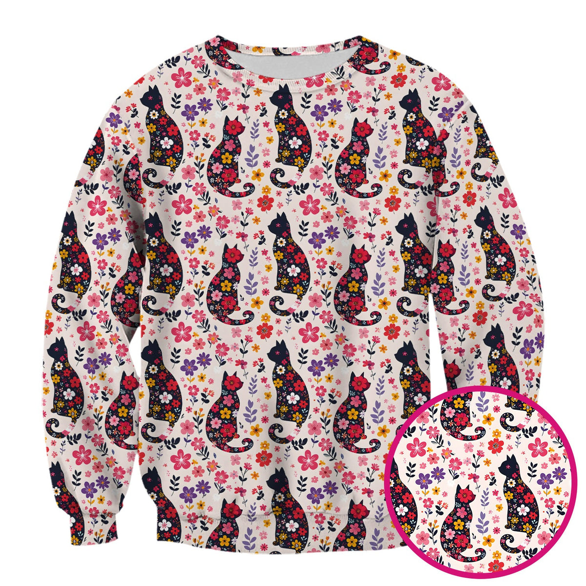 Floral Cat Silhouette Spring Garden Nurse Scrub Top