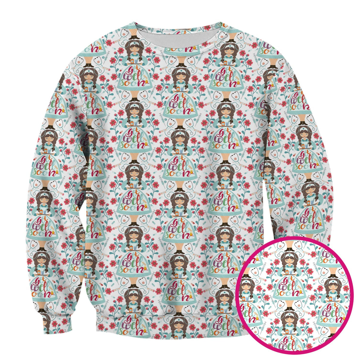 Get Well Soon Girl Floral Nurse Scrub Top