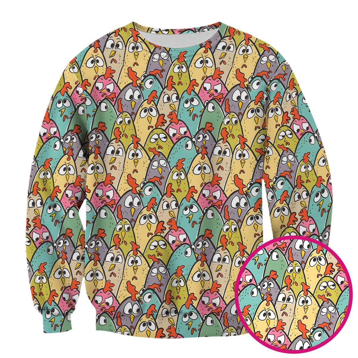 Cartoon Chicken Crowd Nurse Scrub Top