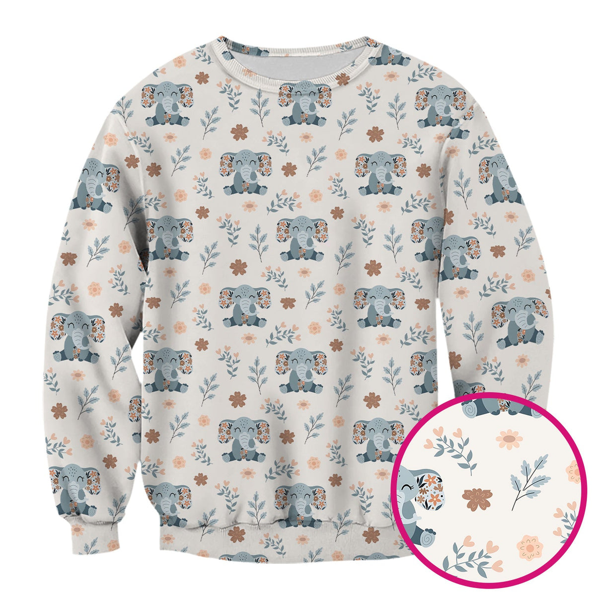 Cute Elephant Floral Print Scrub Top, Comfortable Scrubs for Nurses