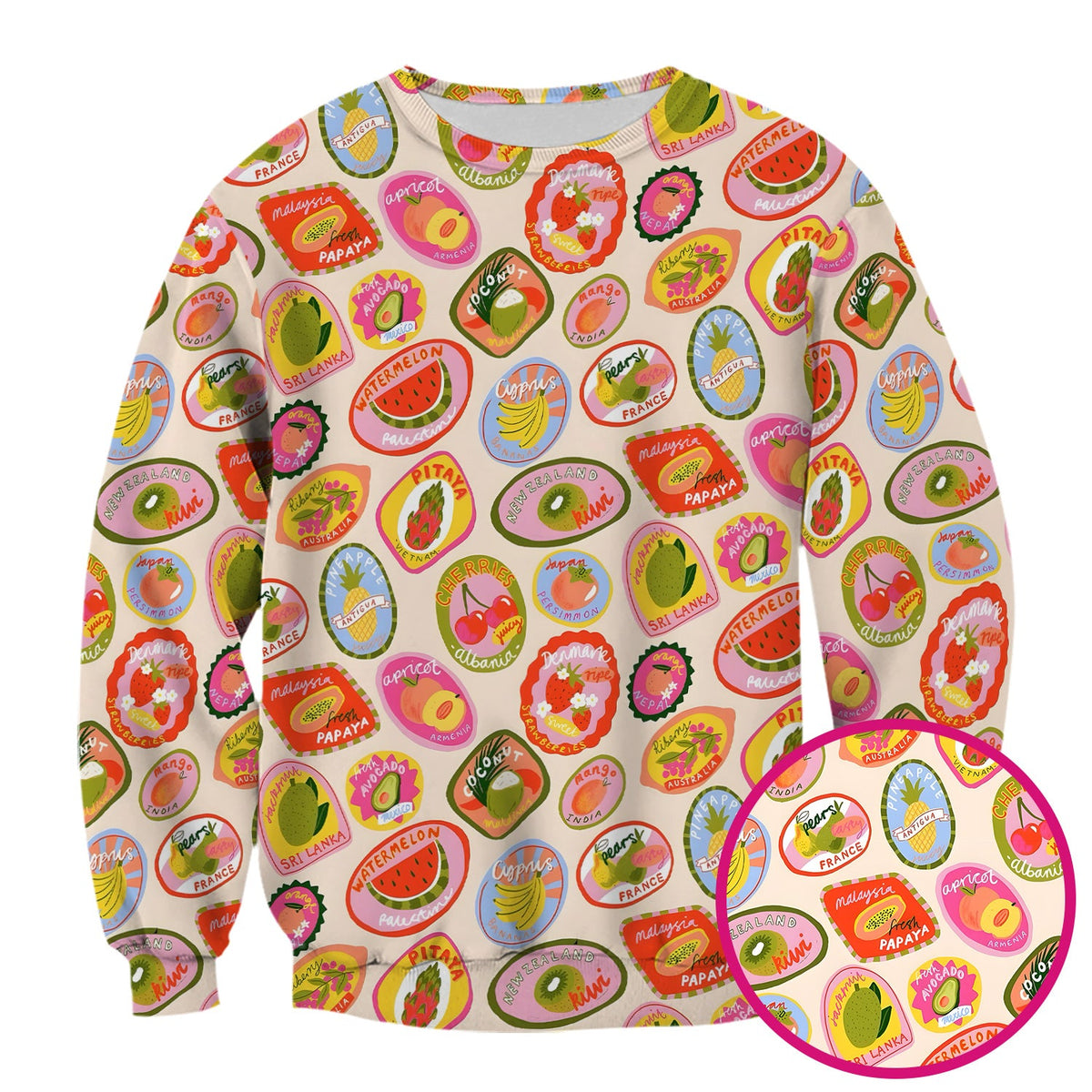 Summer Colorful Fruit Sticker Nurse Scrub Top