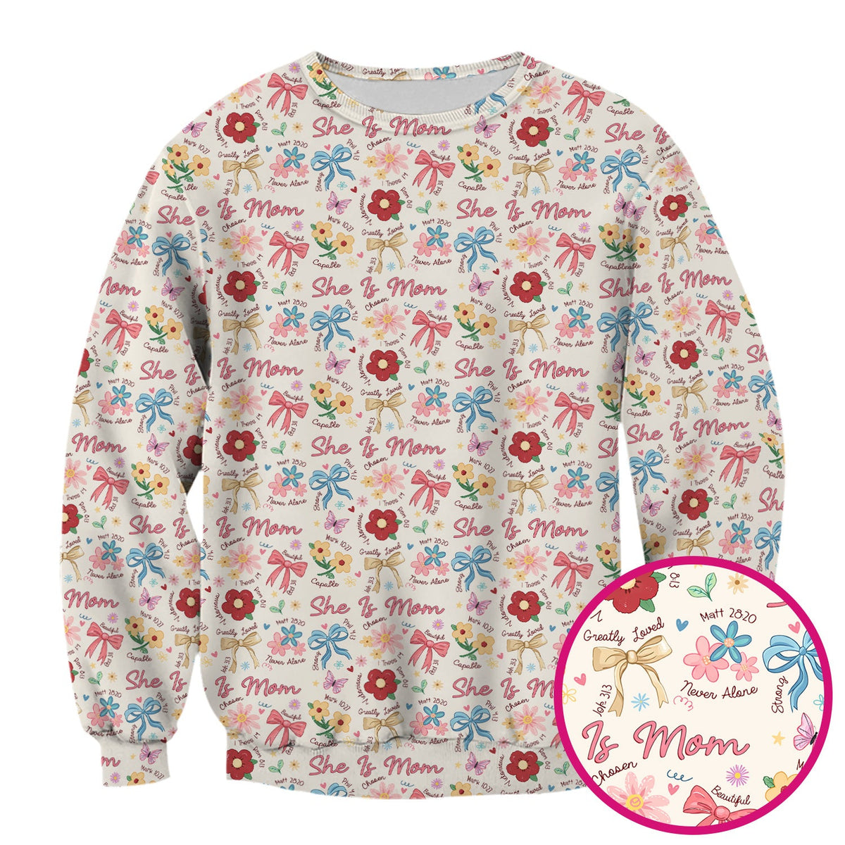 She Is Mom Floral Bow Nurse Scrub Top