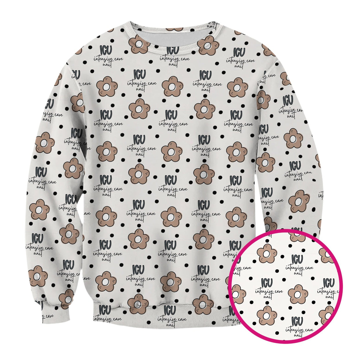 ICU Flower Polka Dot Nurse Scrub Top