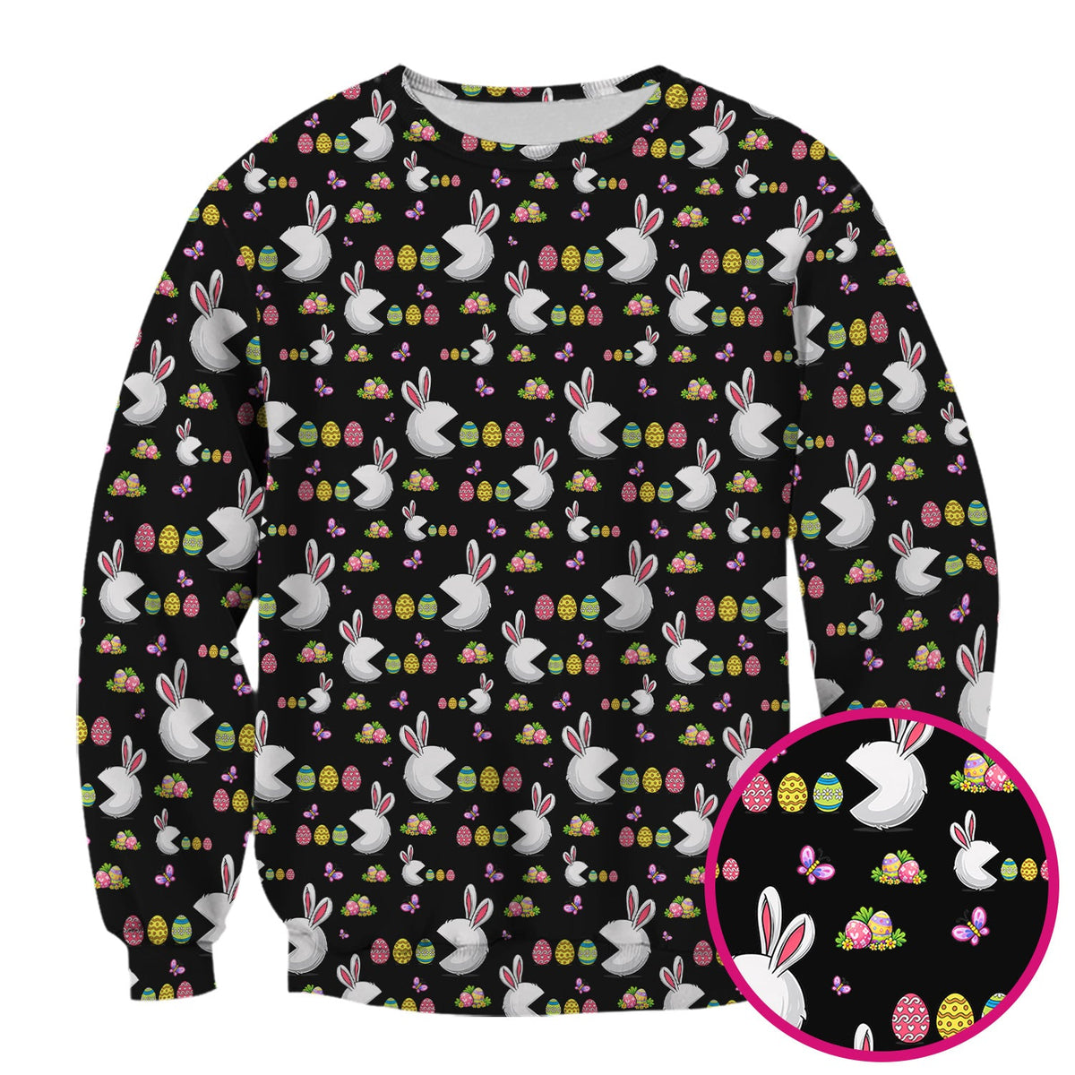 Easter Bunny and Colorful Eggs Print Scrub Top, Breathable Fabrics Nursing Uniform