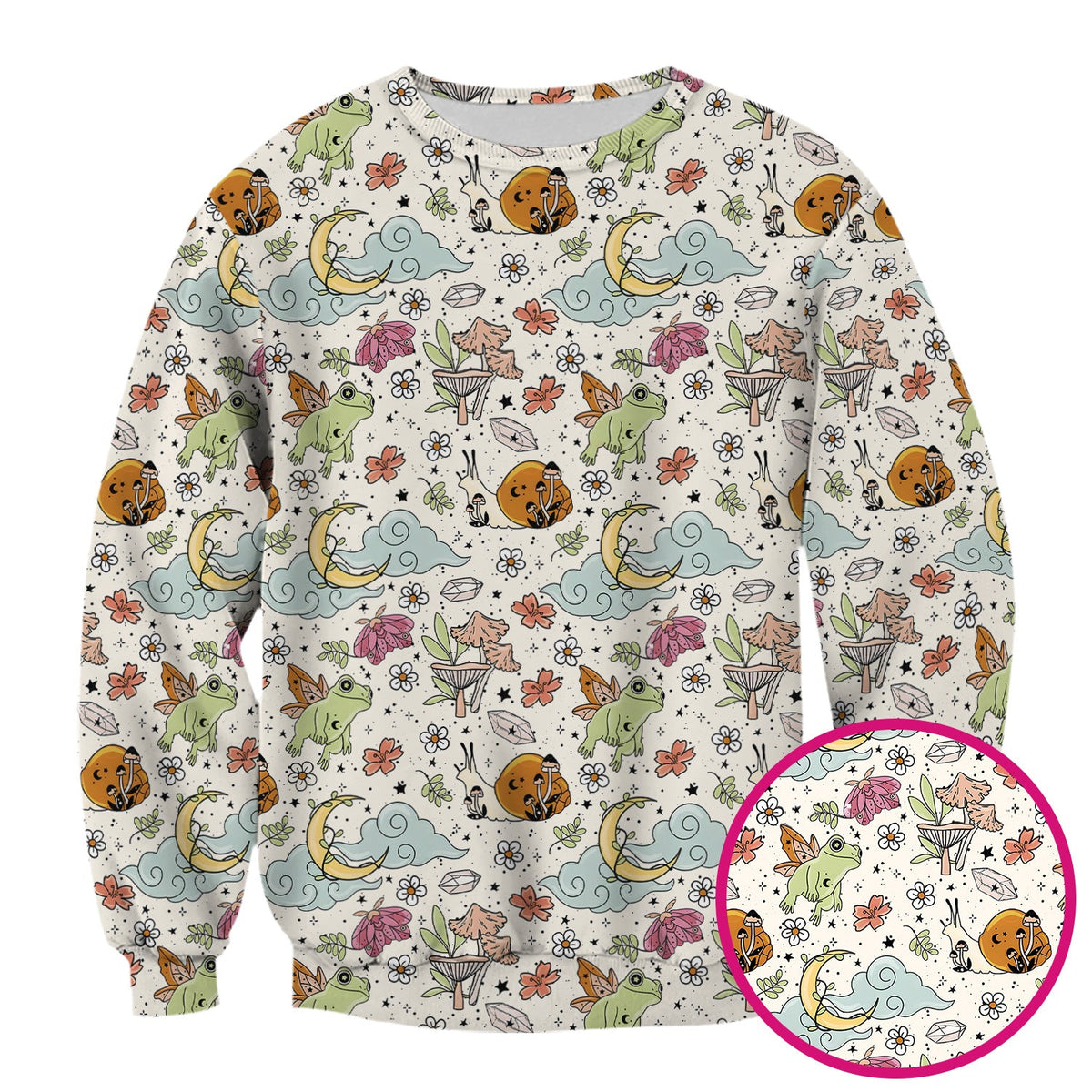 Whimsical Frog Moon Mushroom Nurse Scrub Top