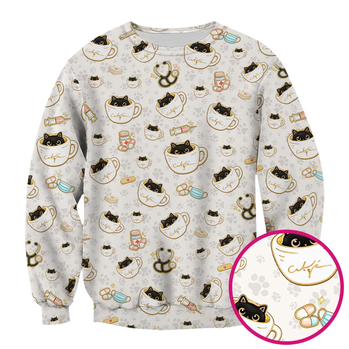 Coffee Cat Nurse Scrub Top