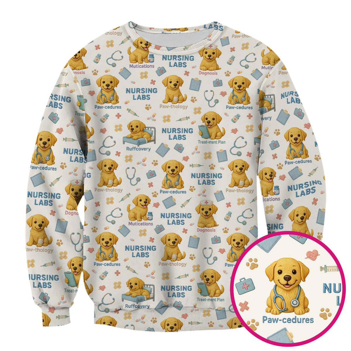 Labrador Nursing Scrub Top, Cute Dog Pattern Nurse Uniform,  Comfortable Scrubs For Nurses