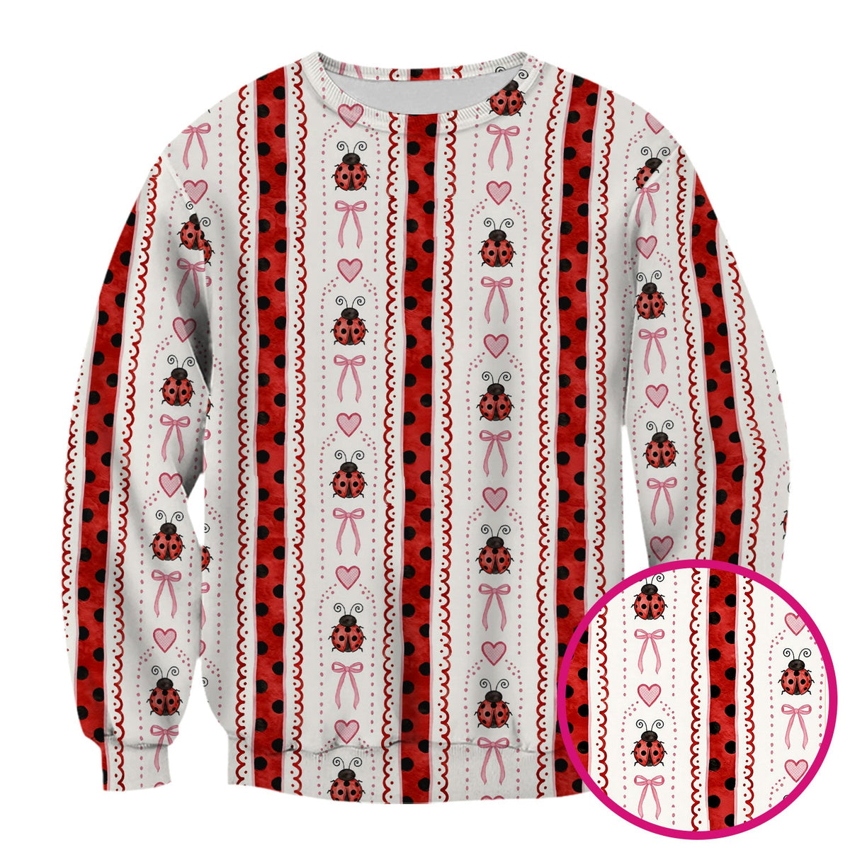 Ladybug Heart Bow Stripe Nurse Scrub Top
