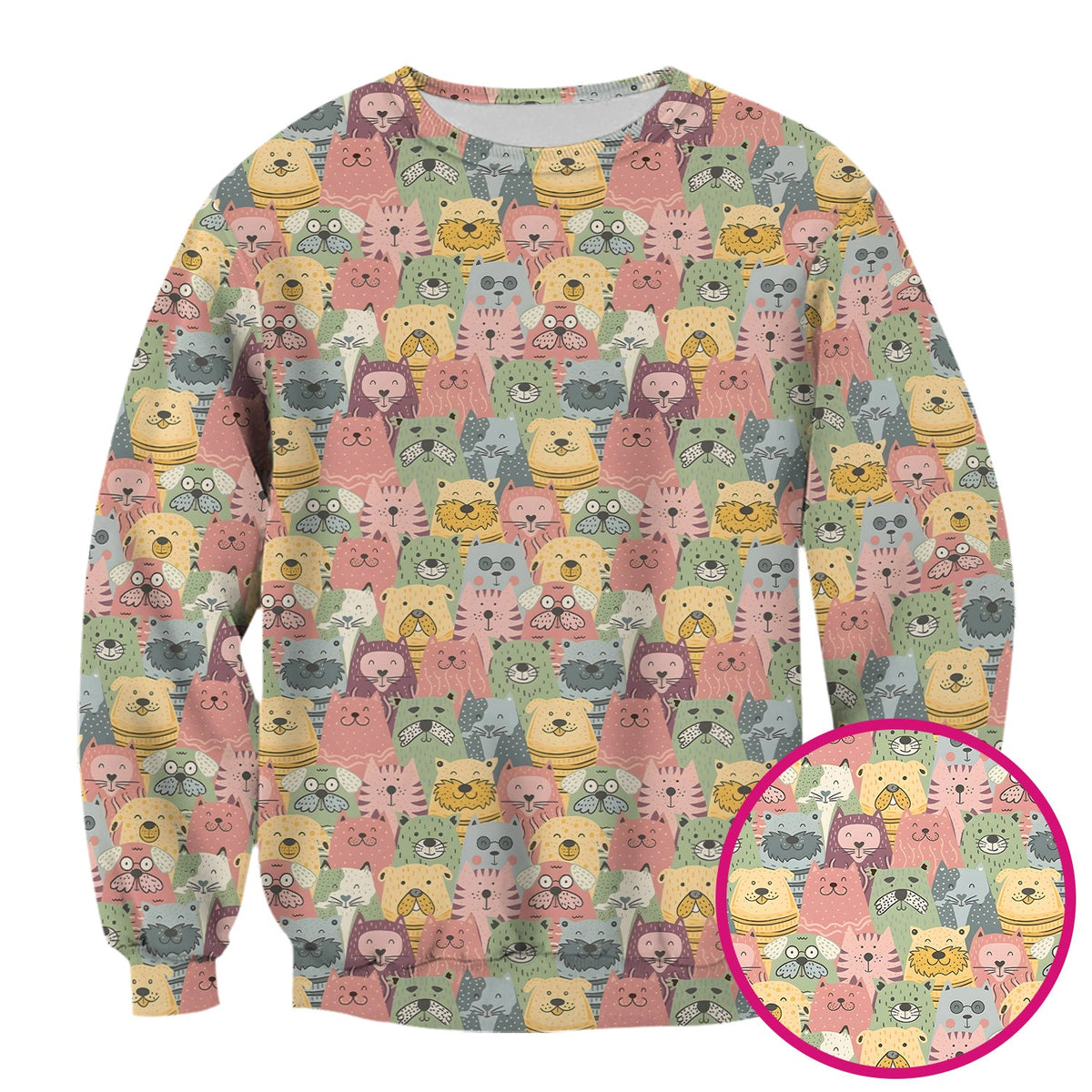 Cartoon Cat And Dog Faces Nurse Scrub Top