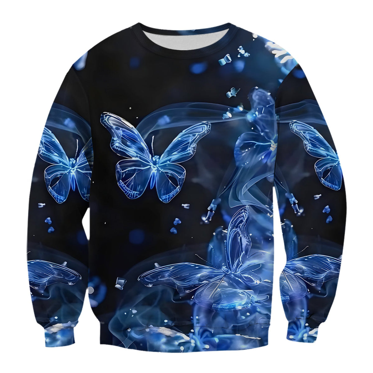 Glowing Blue Butterfly Garden Pattern Scrub Top, Comfortable Scrubs for Nurses