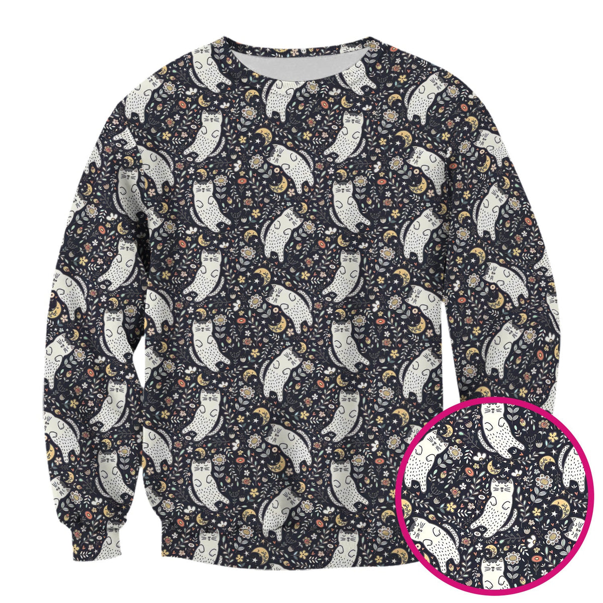 Moonlit Floral Cat Nurse Scrub Top