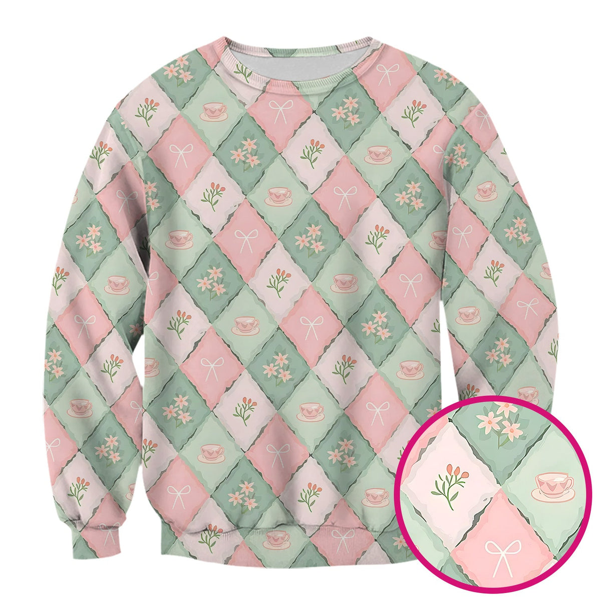 Flowers Tea Cups Nurse Scrub Top