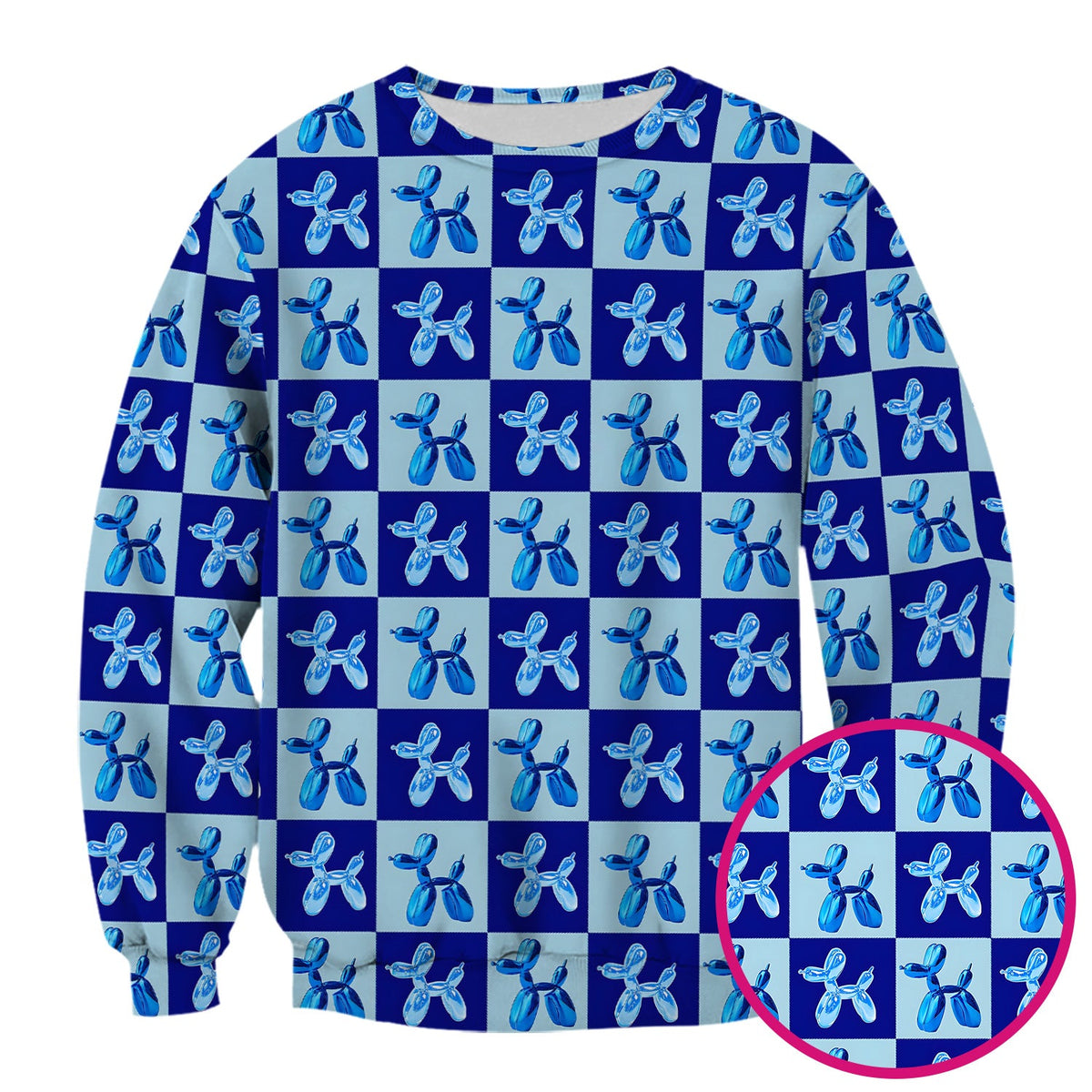 Cute Blue Balloon Dog Checkered Nurse Scrub Top