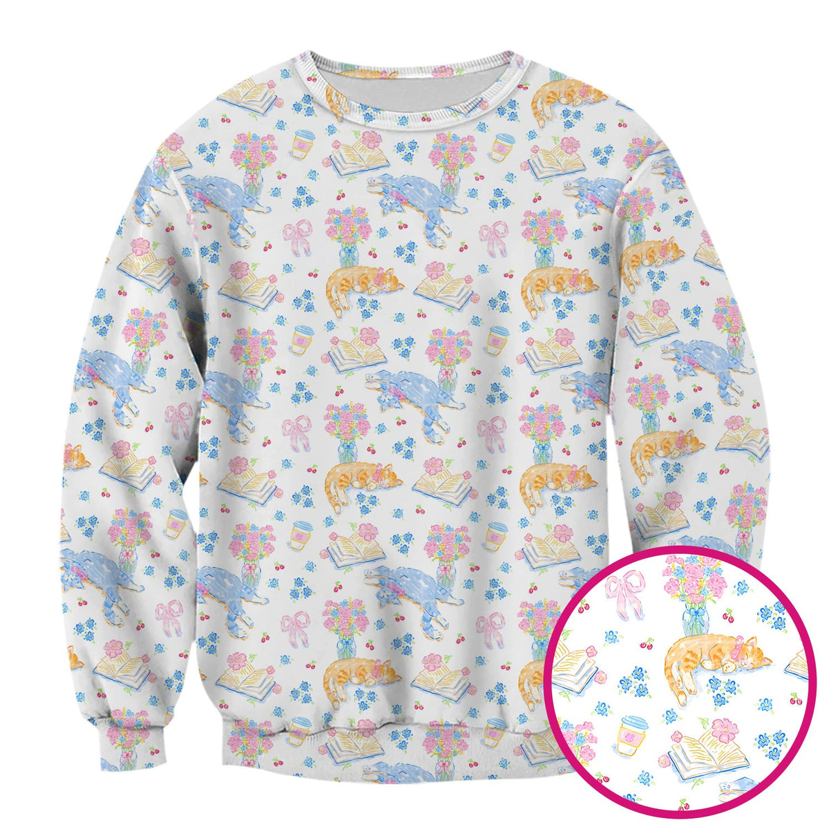 Cats Reading Floral Books Nurse Scrub Top