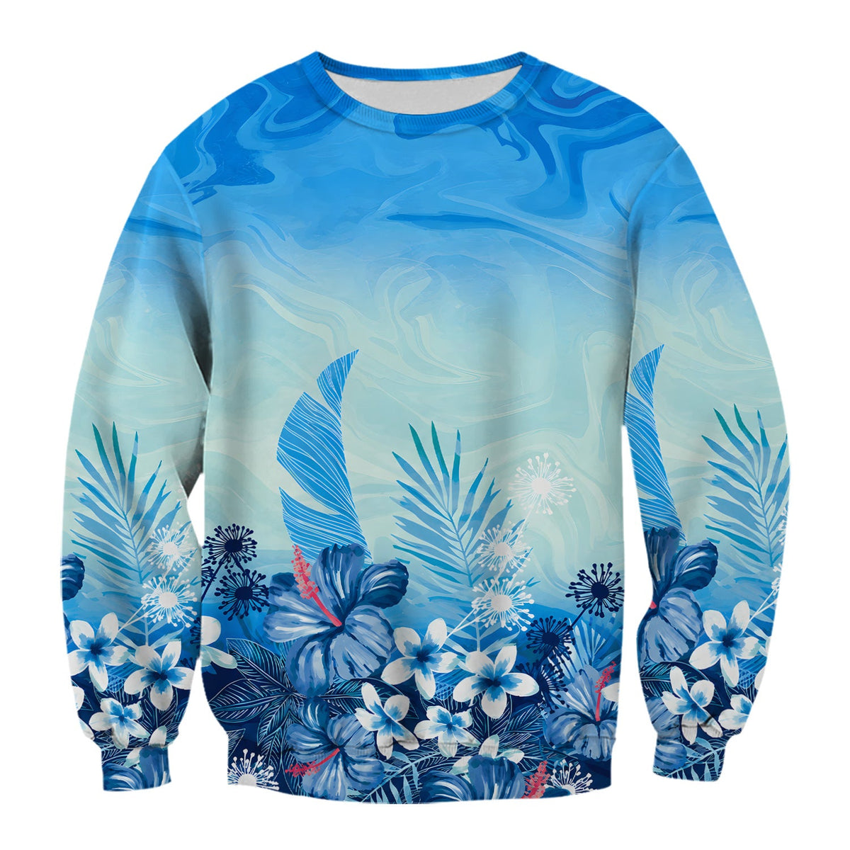 Elegant Blue Tropical Floral Nurse Scrub Top
