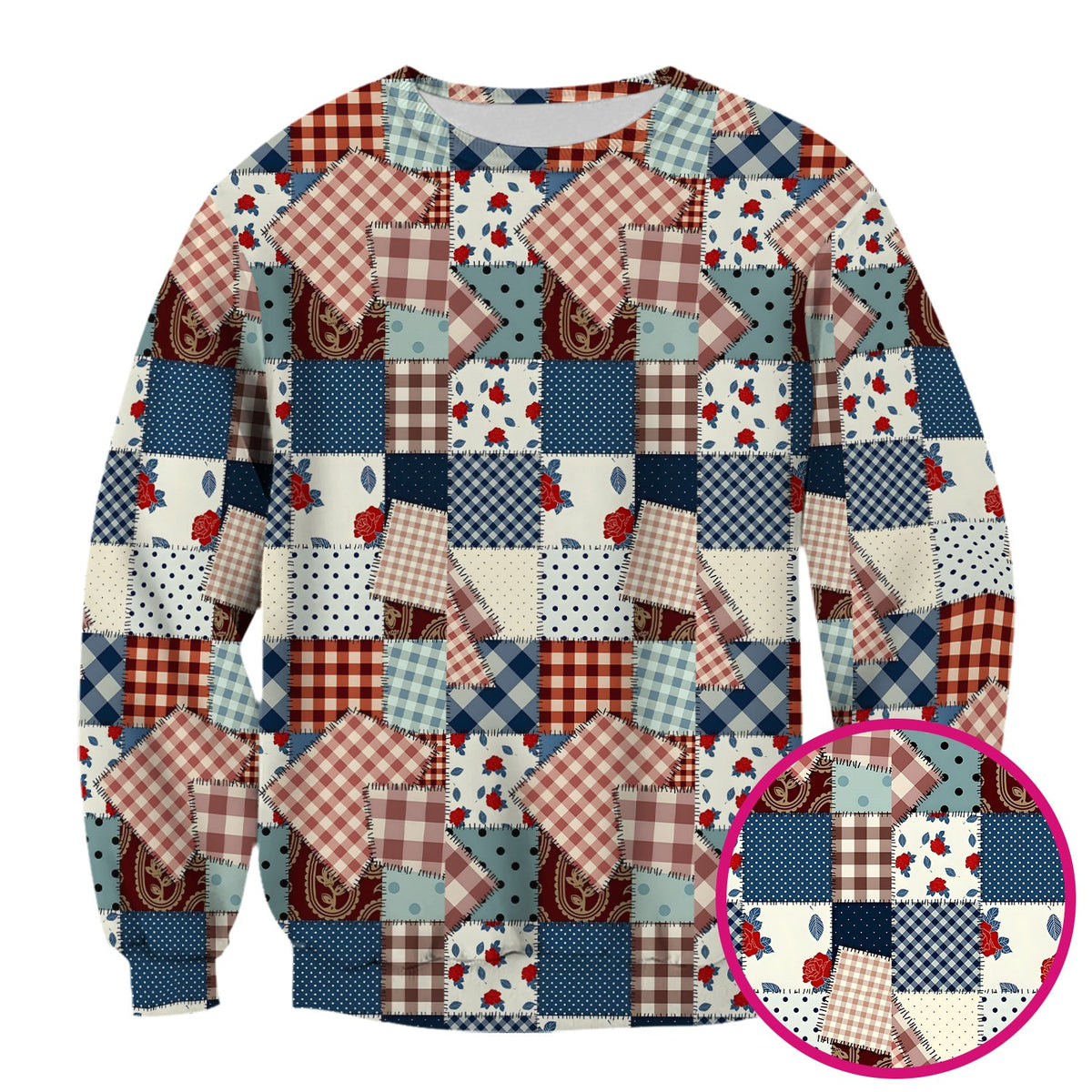 Retro Patchwork Plaid Quilt Nurse Scrub Top