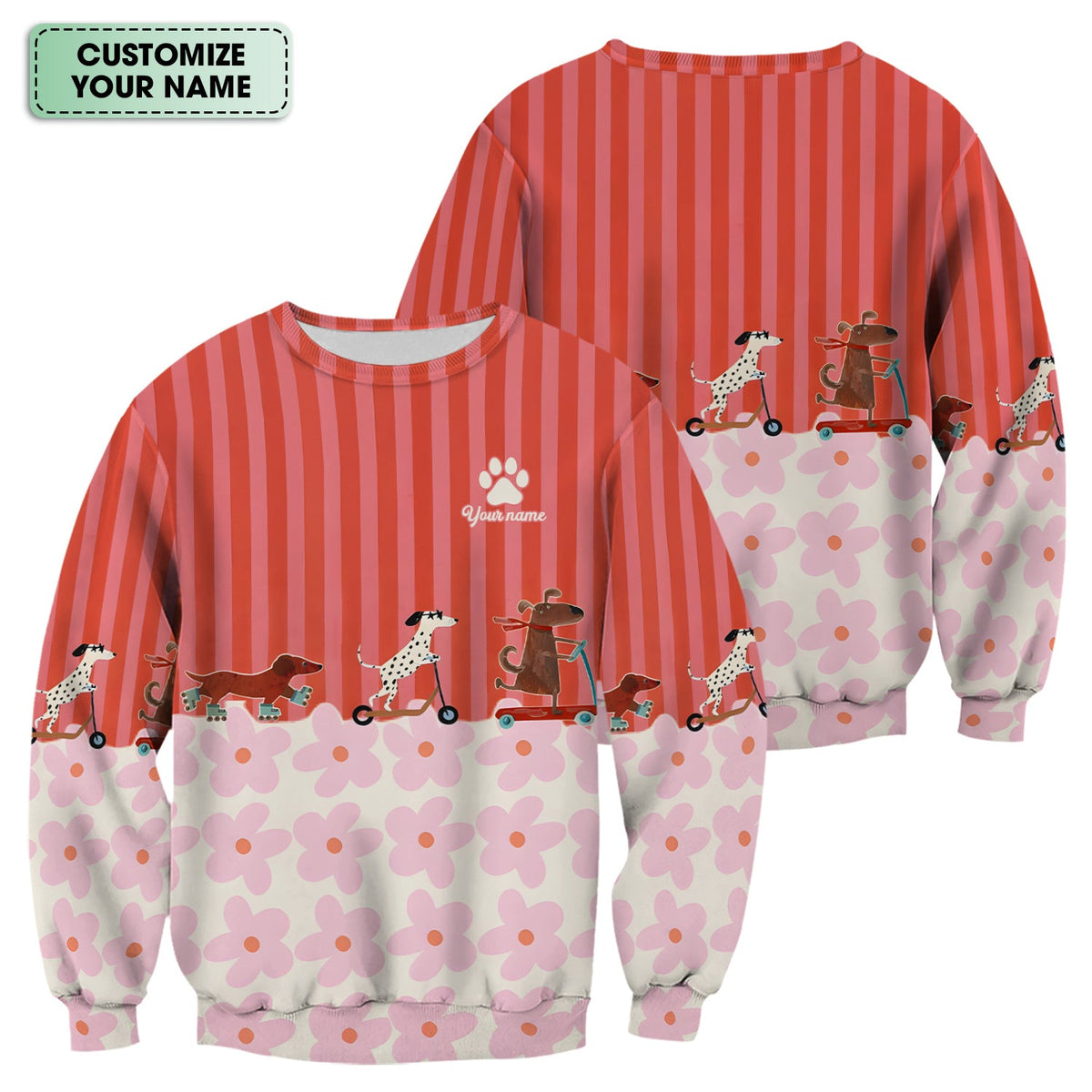 Personalized Dog Roller Skate Flower Nurse Scrub Top