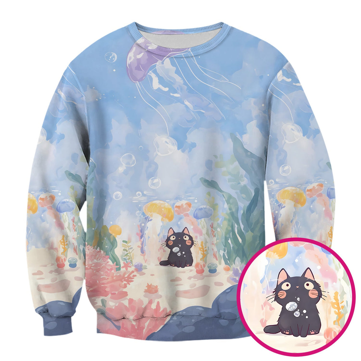 Underwater Black Cat Jellyfish Nurse Scrub Top