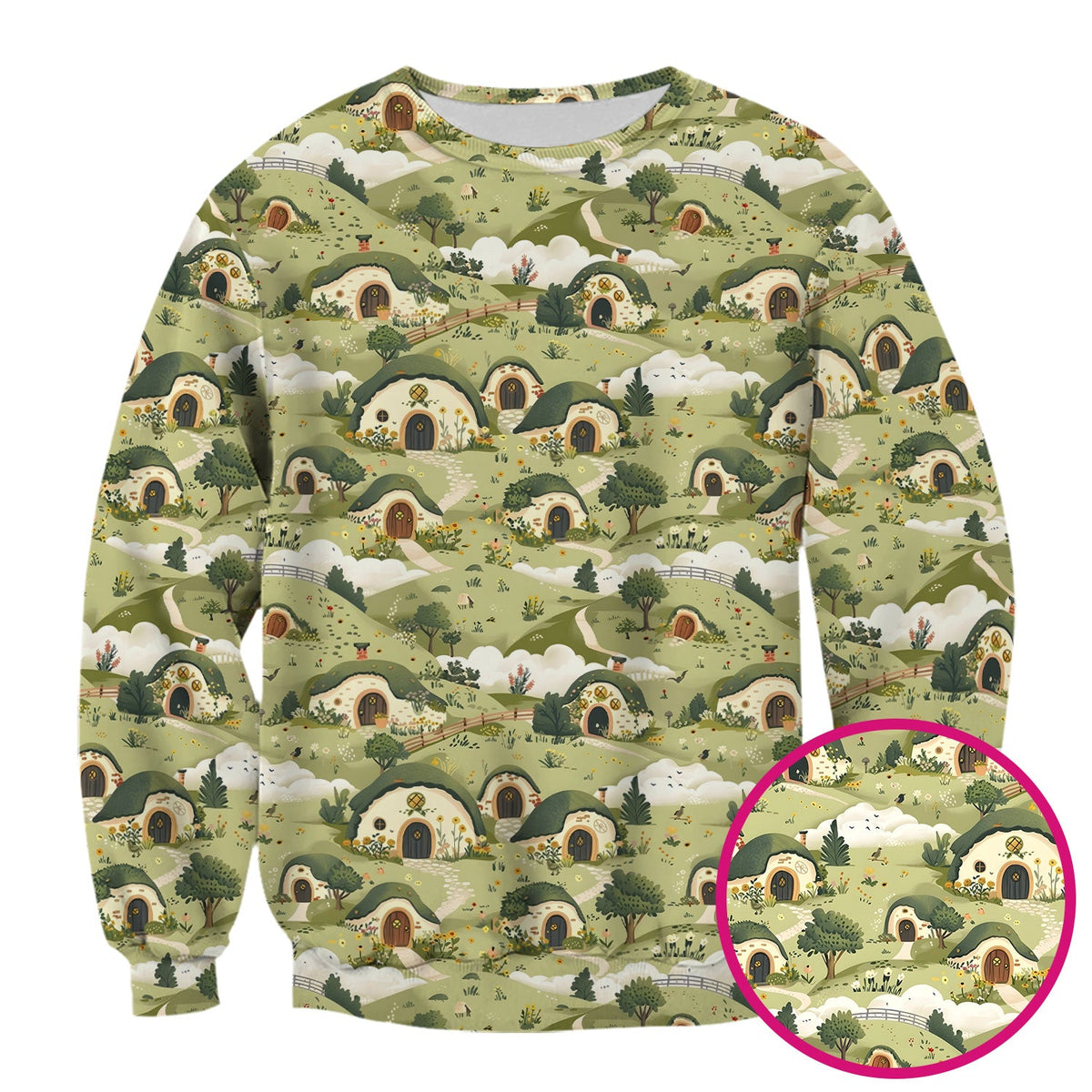 Cozy Hobbit Village Landscape Nurse Scrub Top