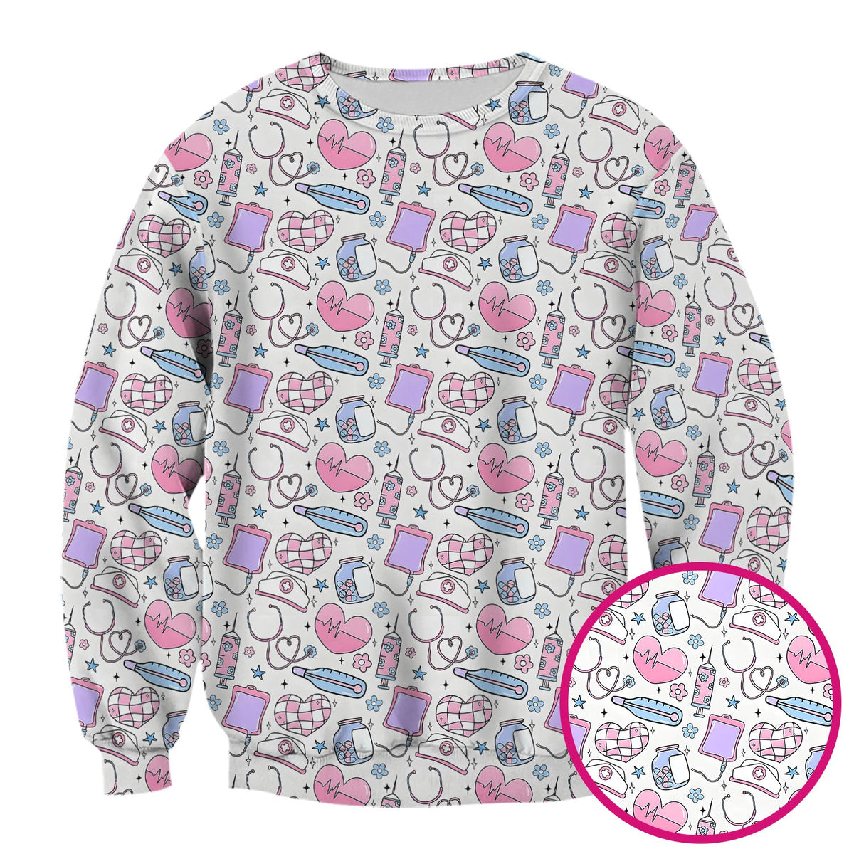 Pastel Medical Icons Nurse Scrub Top
