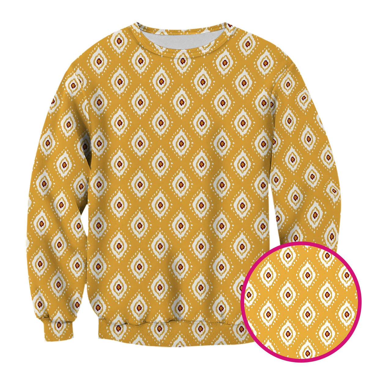 Mustard Geometric Ikat Nurse Scrub Top