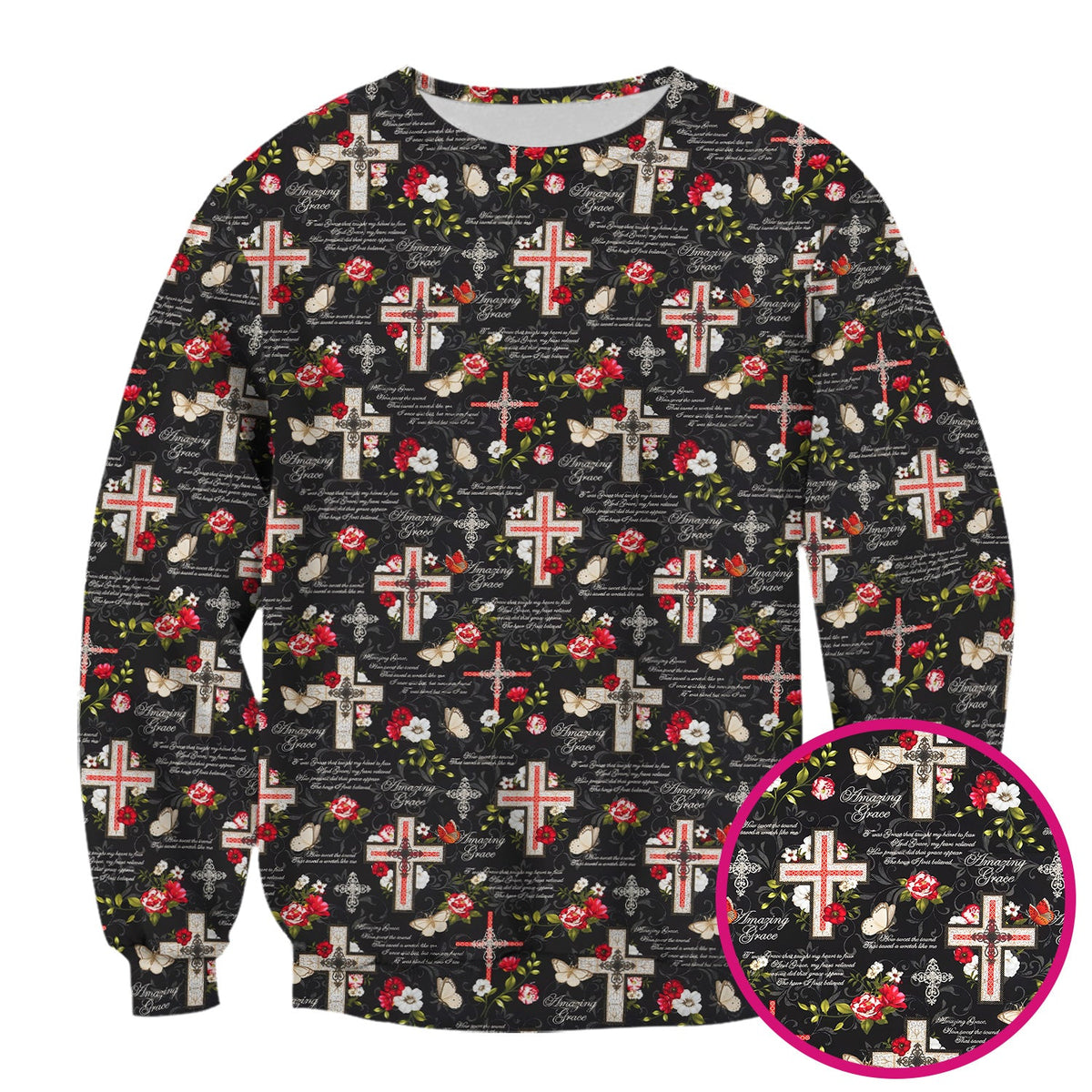 Christian Cross Roses And Butterflies Nurse Scrub Top