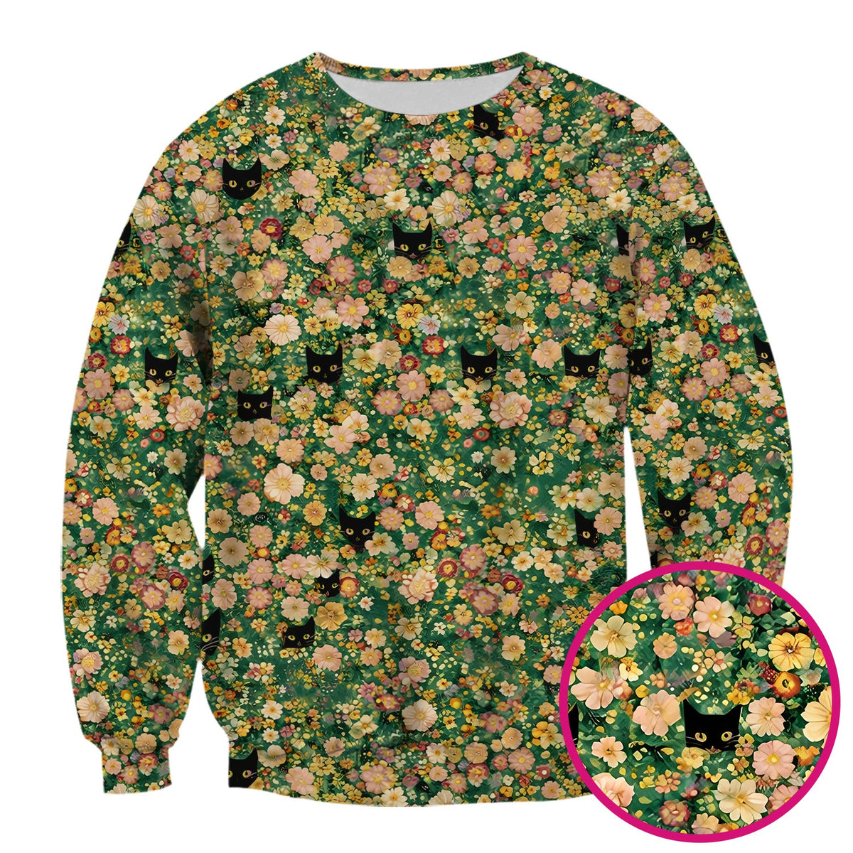 Cute Black Cat Floral Garden Nurse Scrub Top