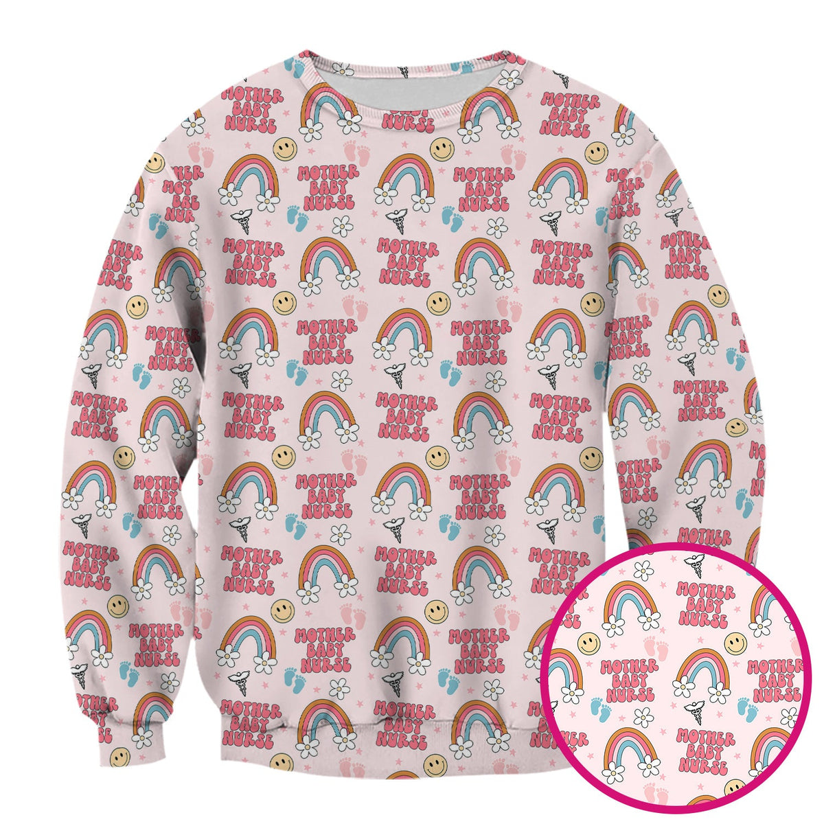 Sweet Mother Baby Nurse Rainbow Scrub Top