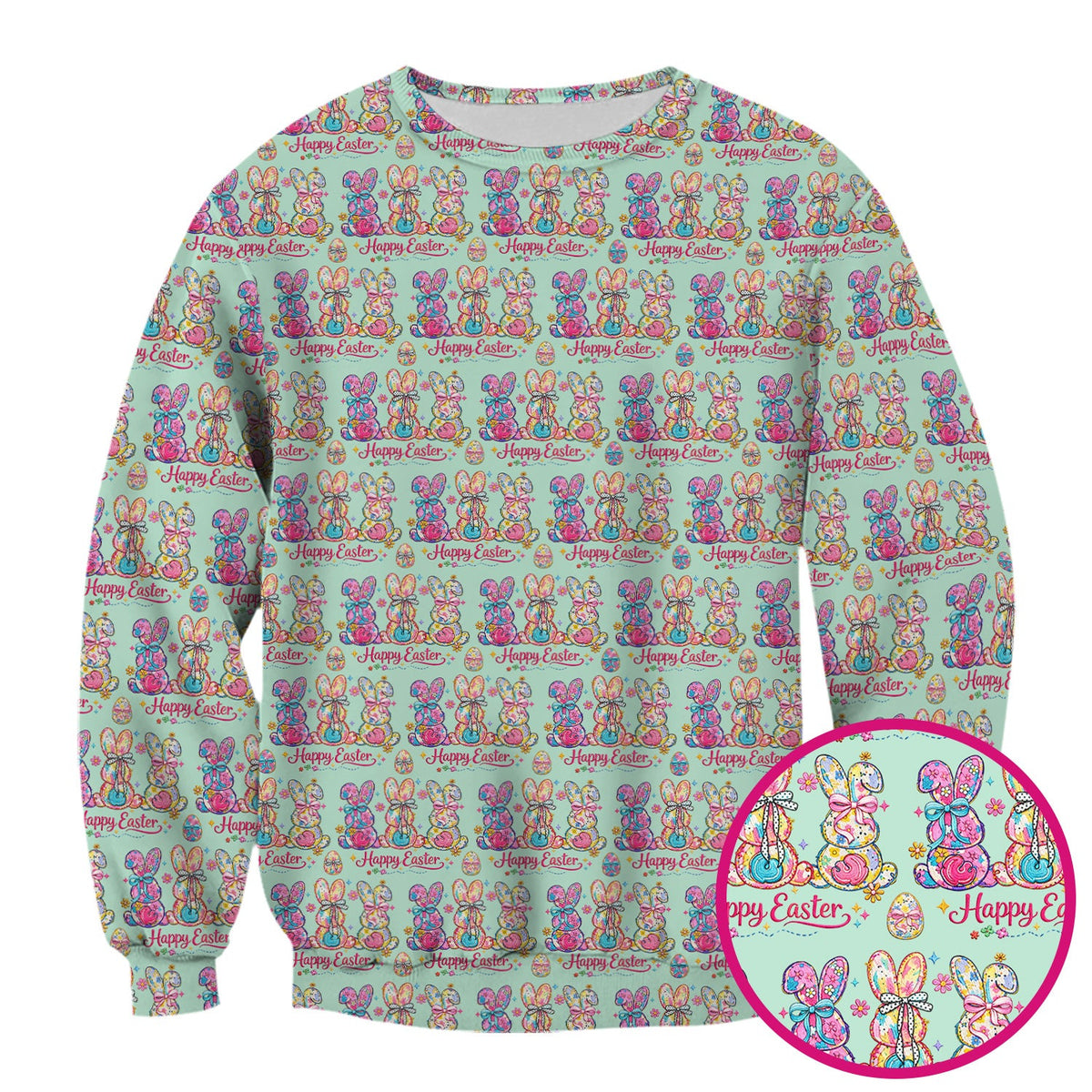 Pink Happy Easter Bunny Pattern Scrub Top, Comfortable Scrubs for Nurses