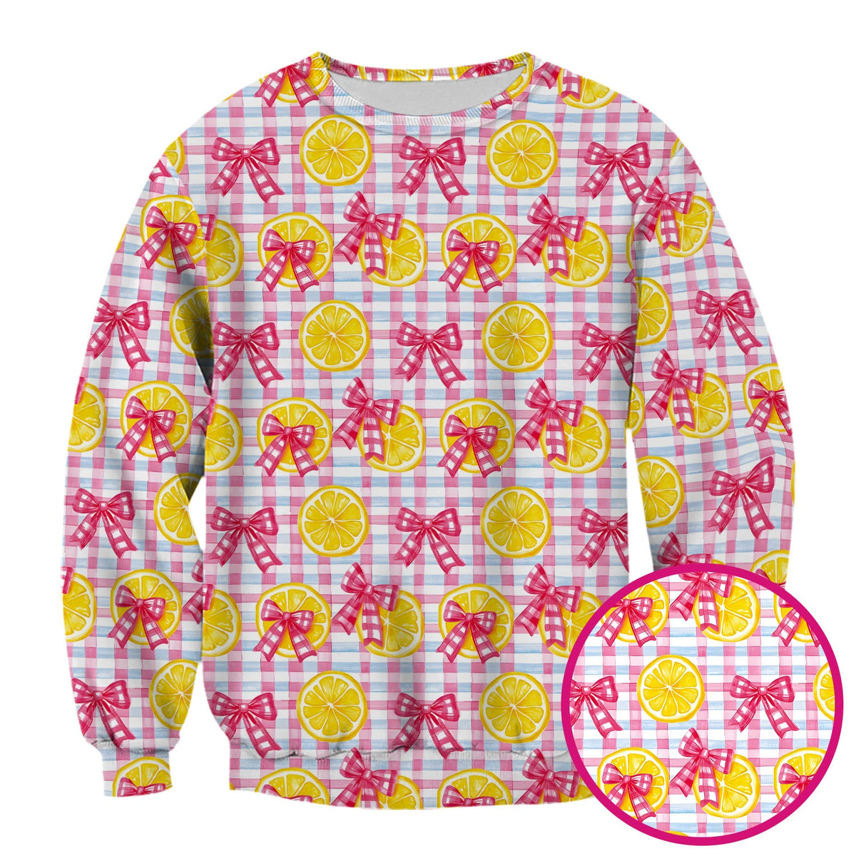 Lemon Slice Pink Bow Gingham Nurse Scrub Top