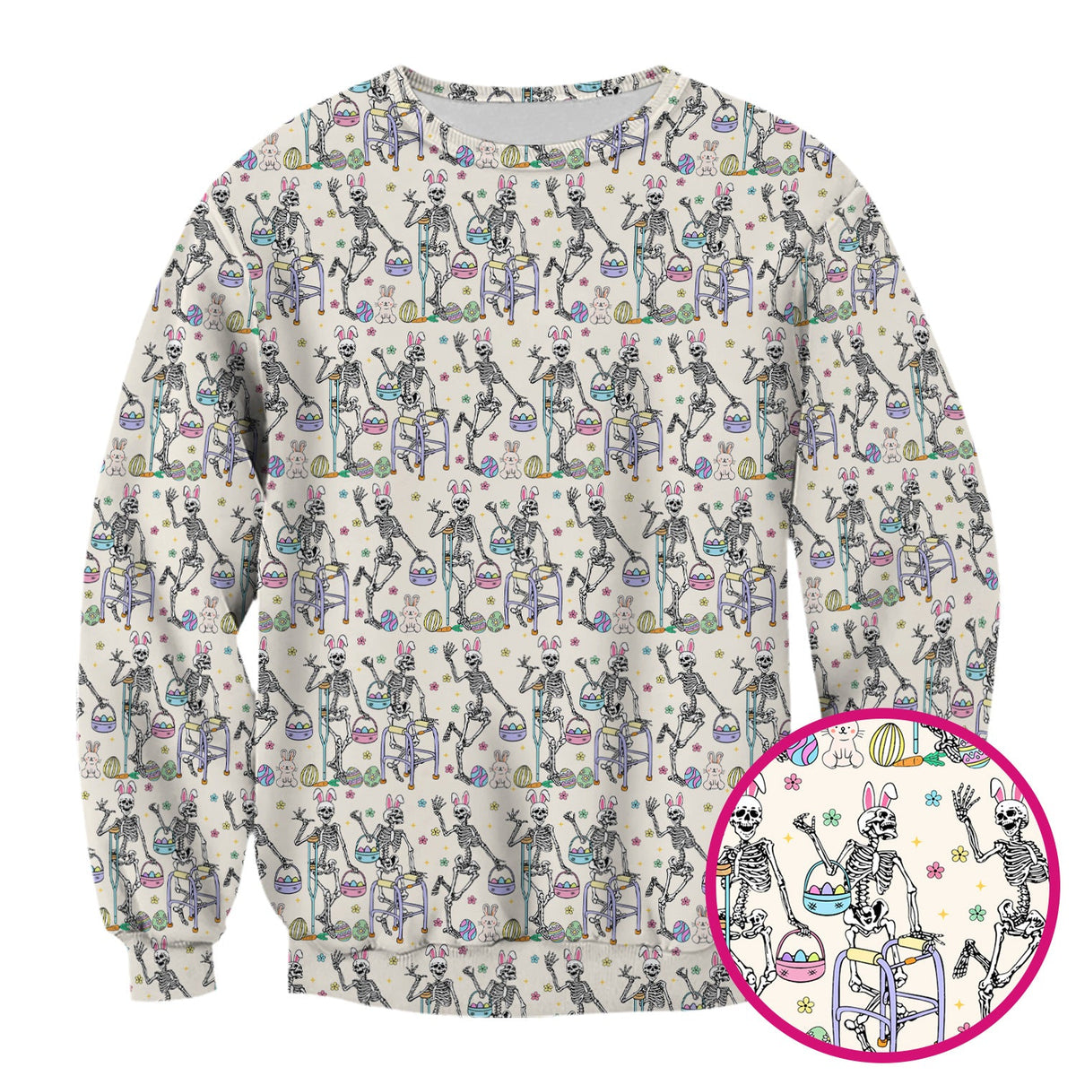 Fun Skeleton Bunny Nurse Scrub Top - Easter Gift