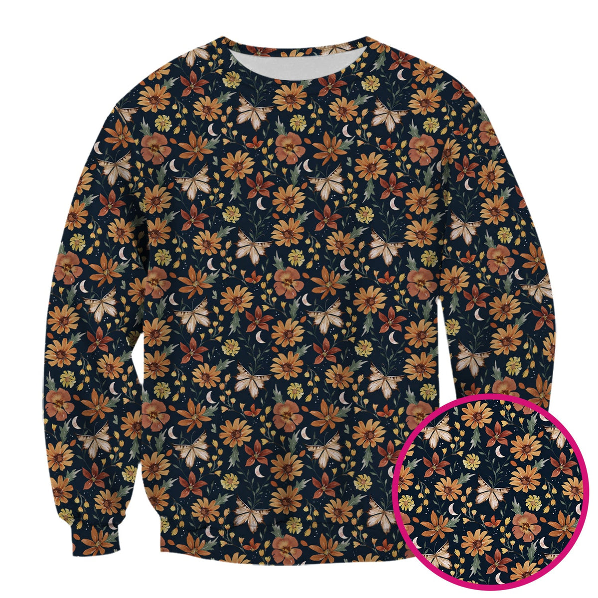 Autumn Floral Butterfly Moon Nurse Scrub Top