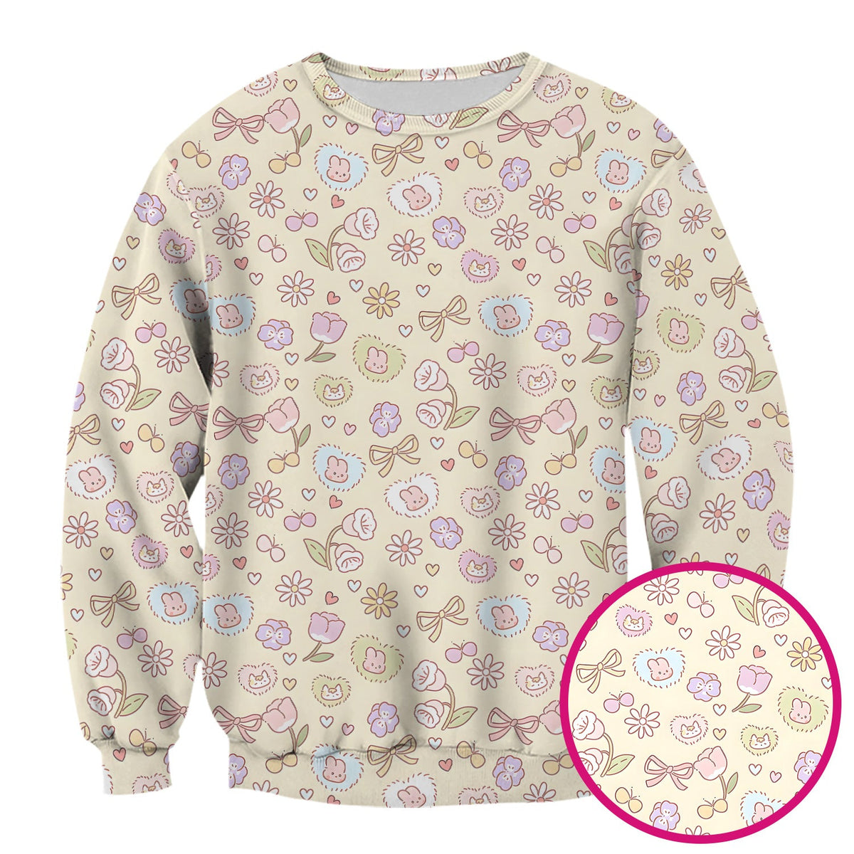 Pastel Bunny Flower Heart Nurse Scrub Top