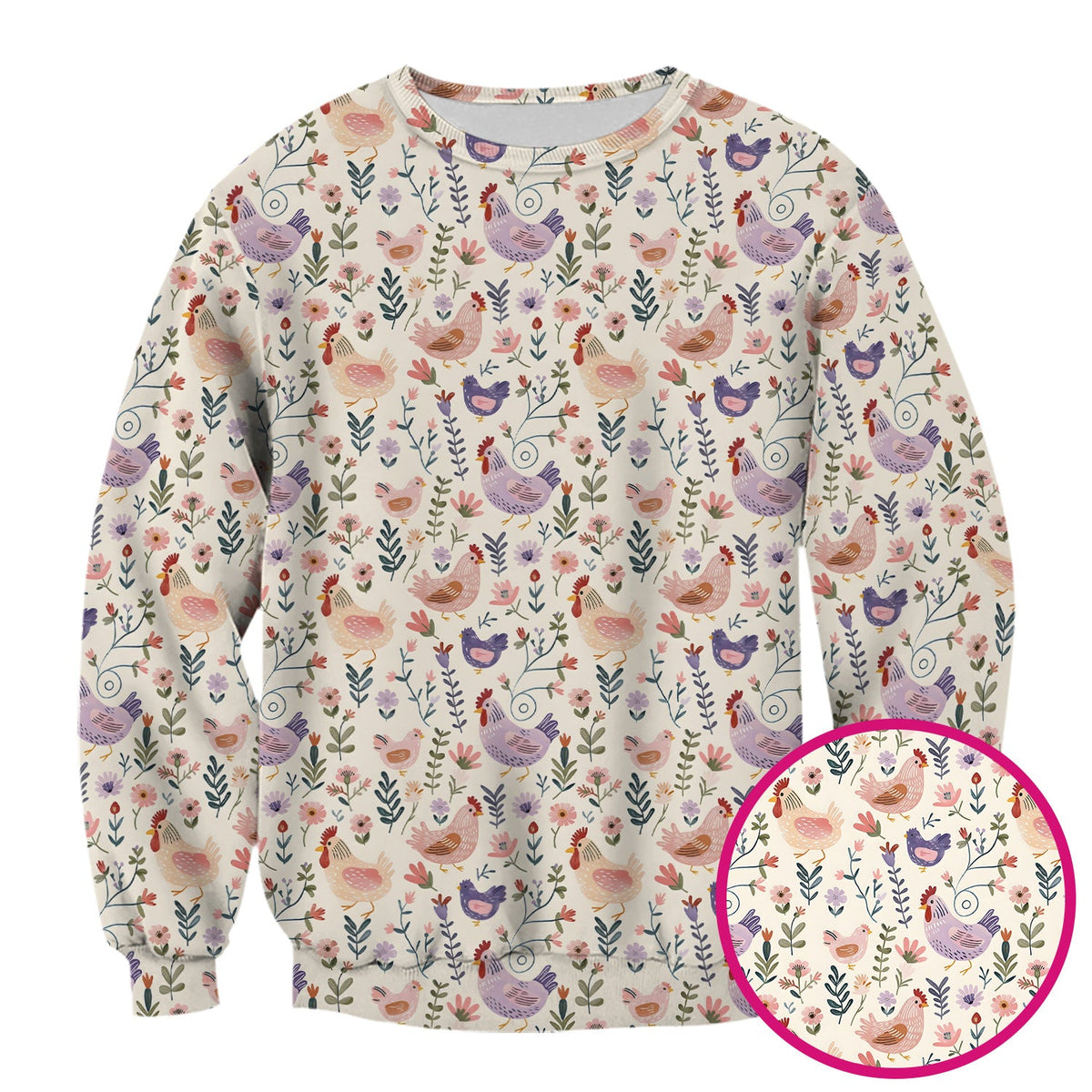 Cute Farm Chicken Floral Garden Pattern Scrub Top, Comfortable Scrubs for Nurses