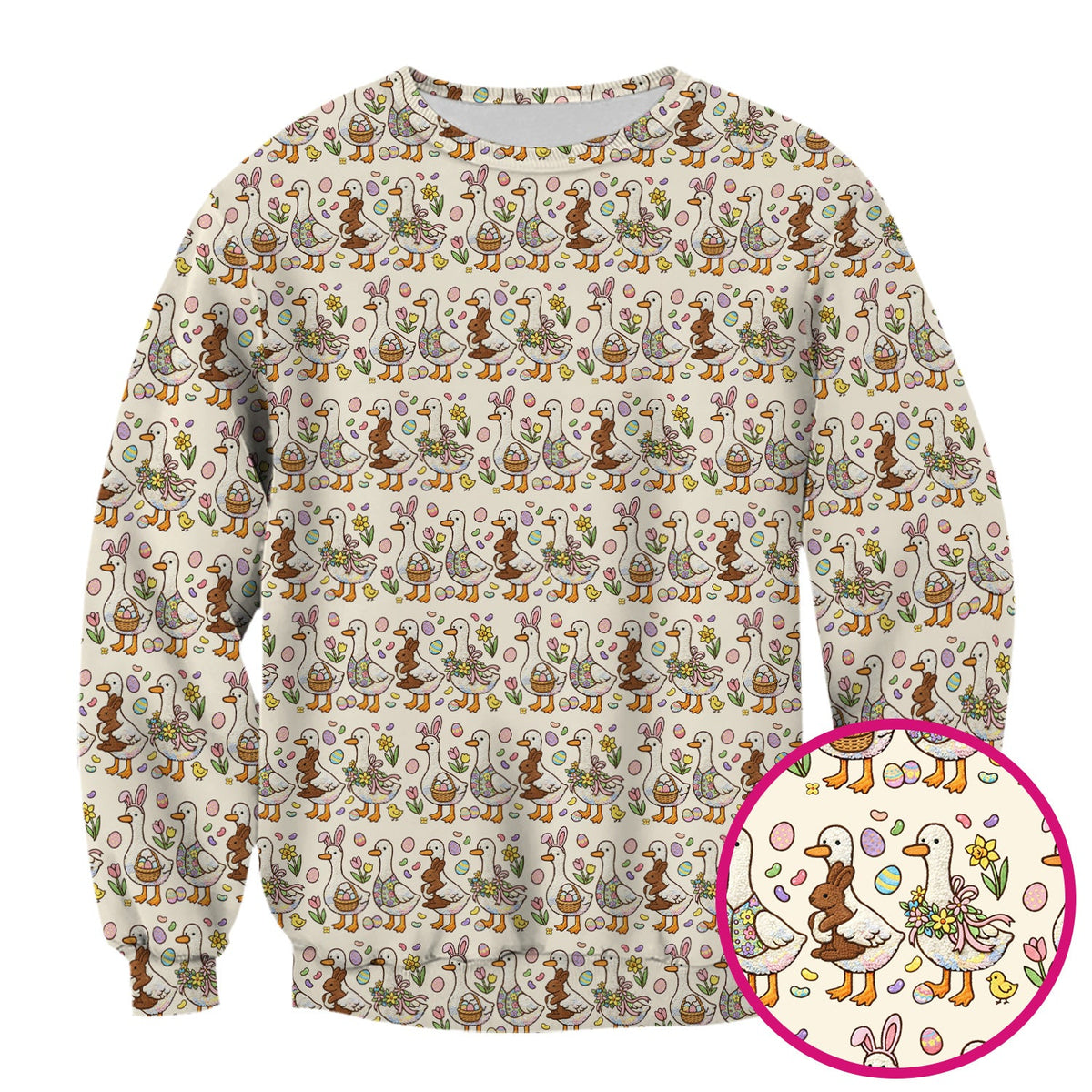 Duck Bunny Egg Floral Nurse Scrub Top - Easter Gift