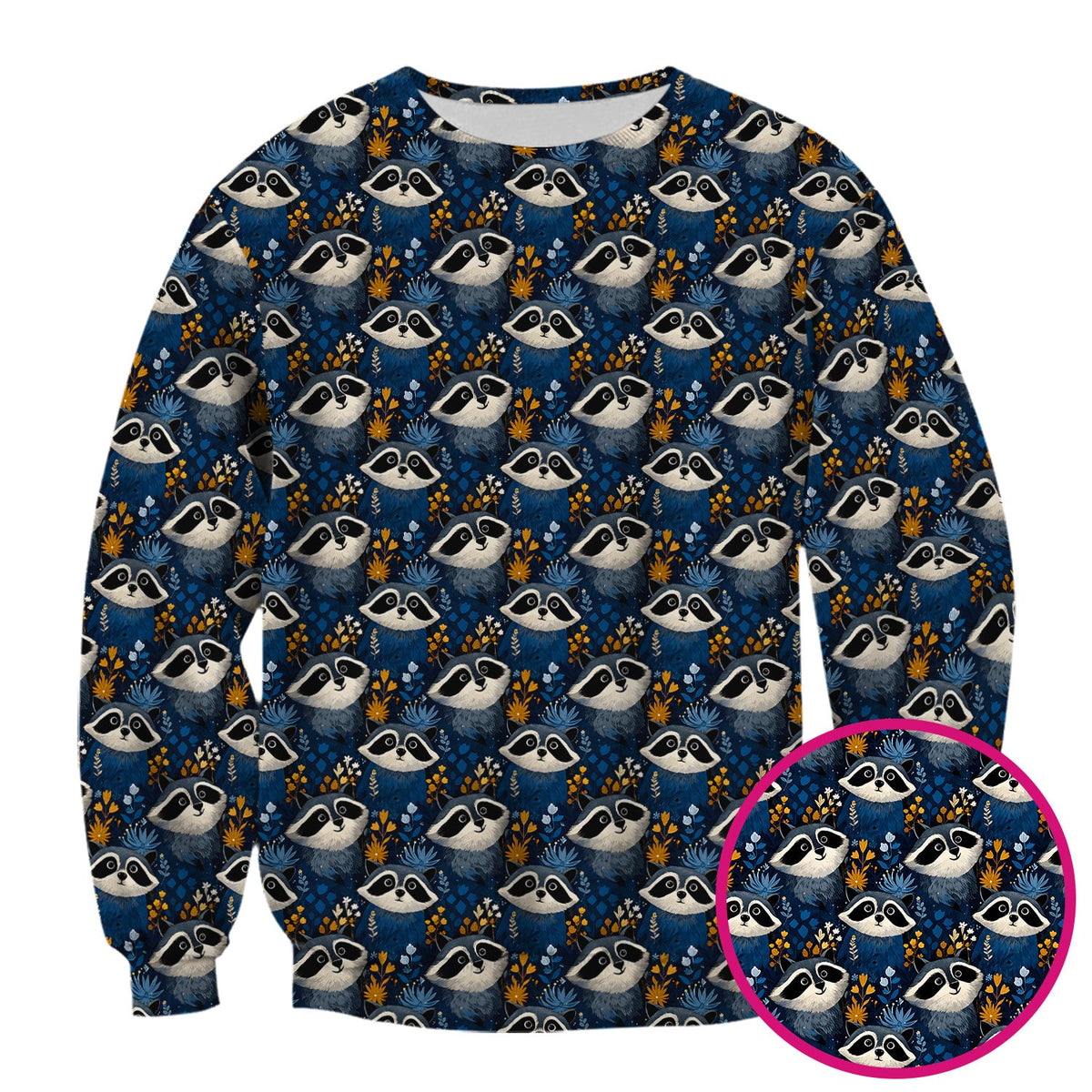 Raccoon Blue Floral Forest Nurse Scrub Top