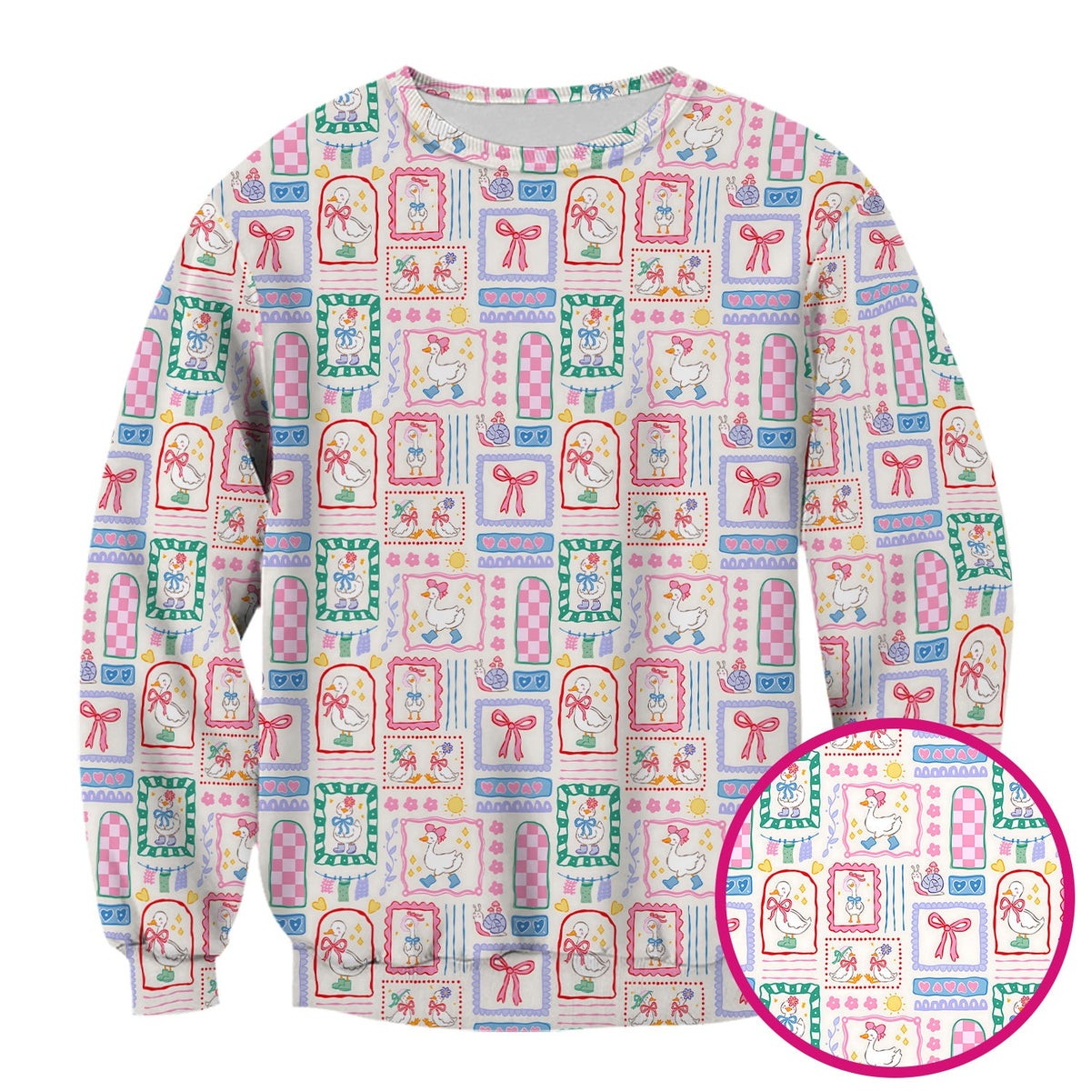 Adorable Goose Ribbon Patchwork Frame Nurse Scrub Top