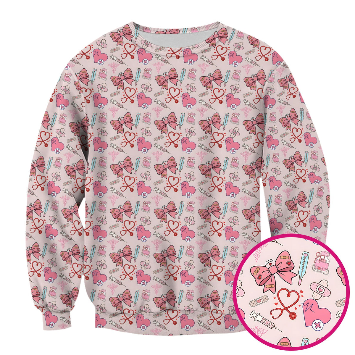 Pink Nurse Bow Heart Scrub Top