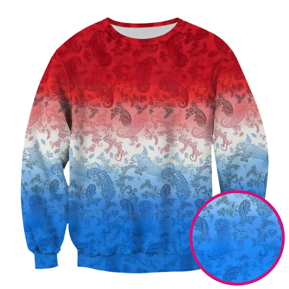 Red Blue Paisley Ombre Nurse Scrub Top