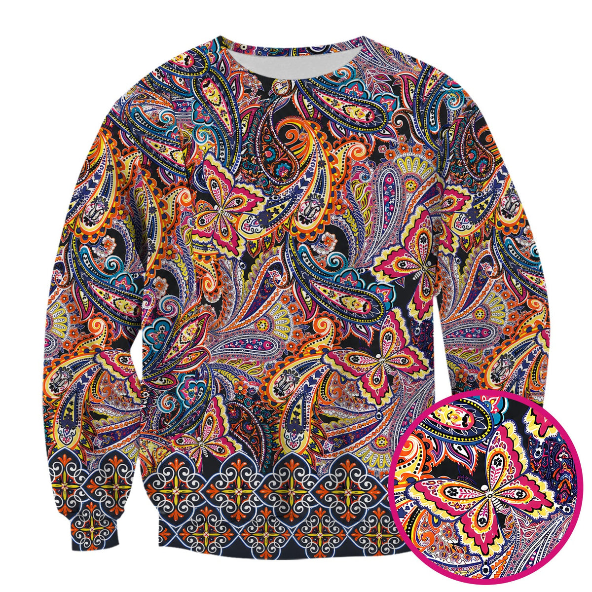 Colorful Bohemian Paisley Floral Nurse Scrub Top