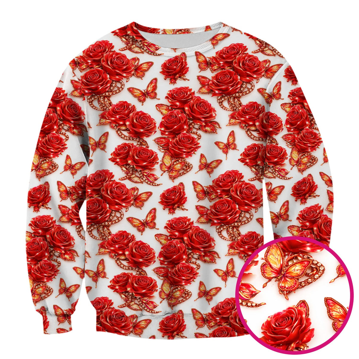 Red Rose And Butterfly Nurse Scrub Top