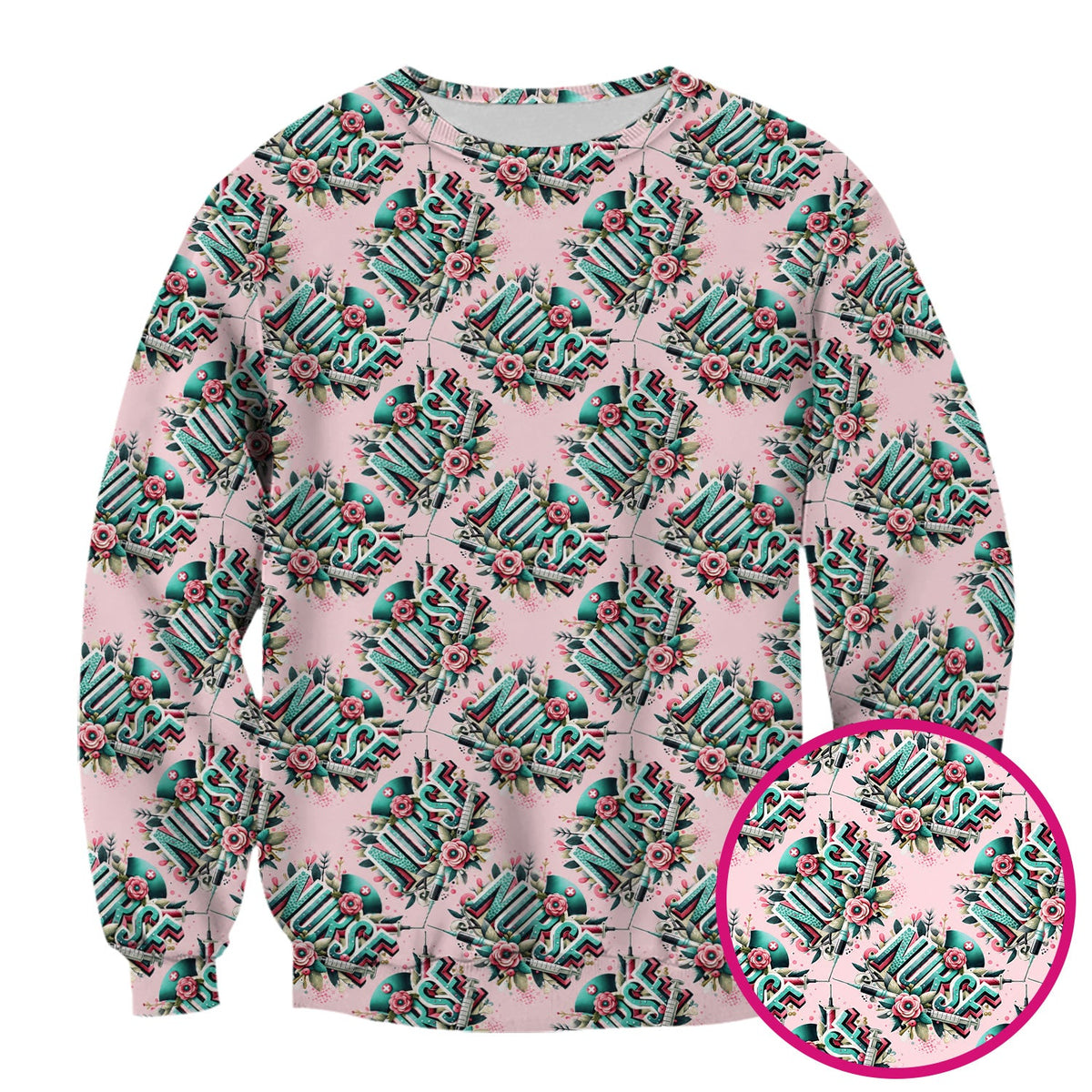 Typography Floral Nurse Scrub Top