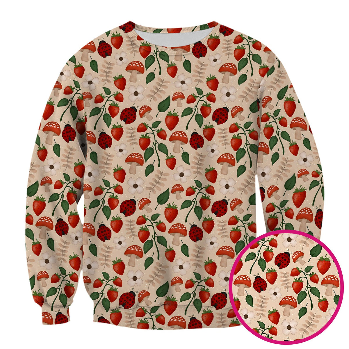 Strawberry Ladybug Mushroom Floral Nurse Scrub Top
