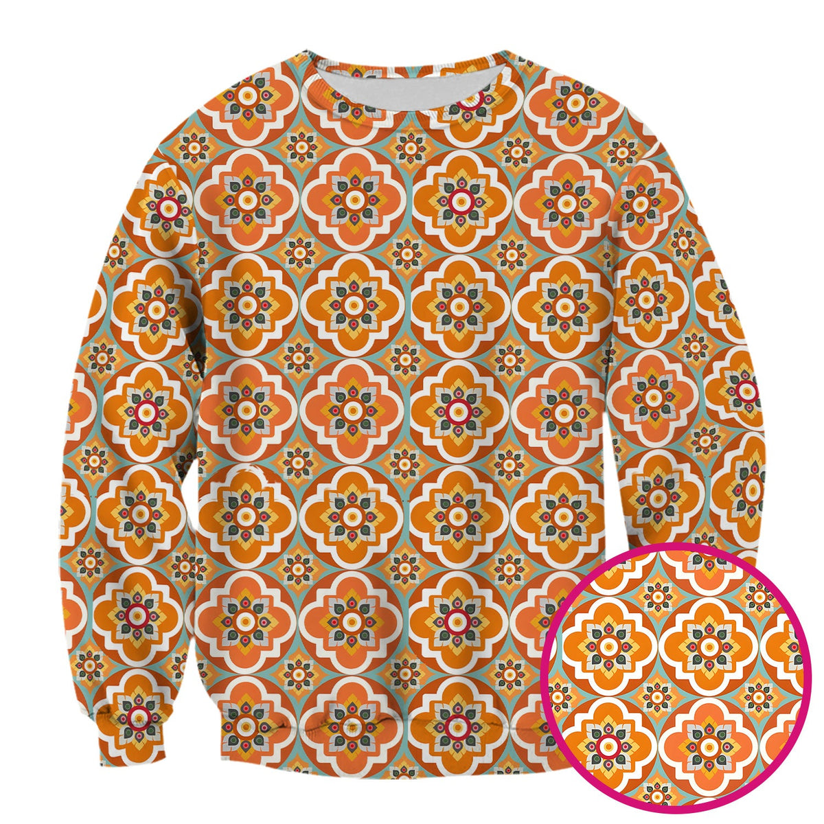 Orange Retro Geometric Floral Nurse Scrub Top