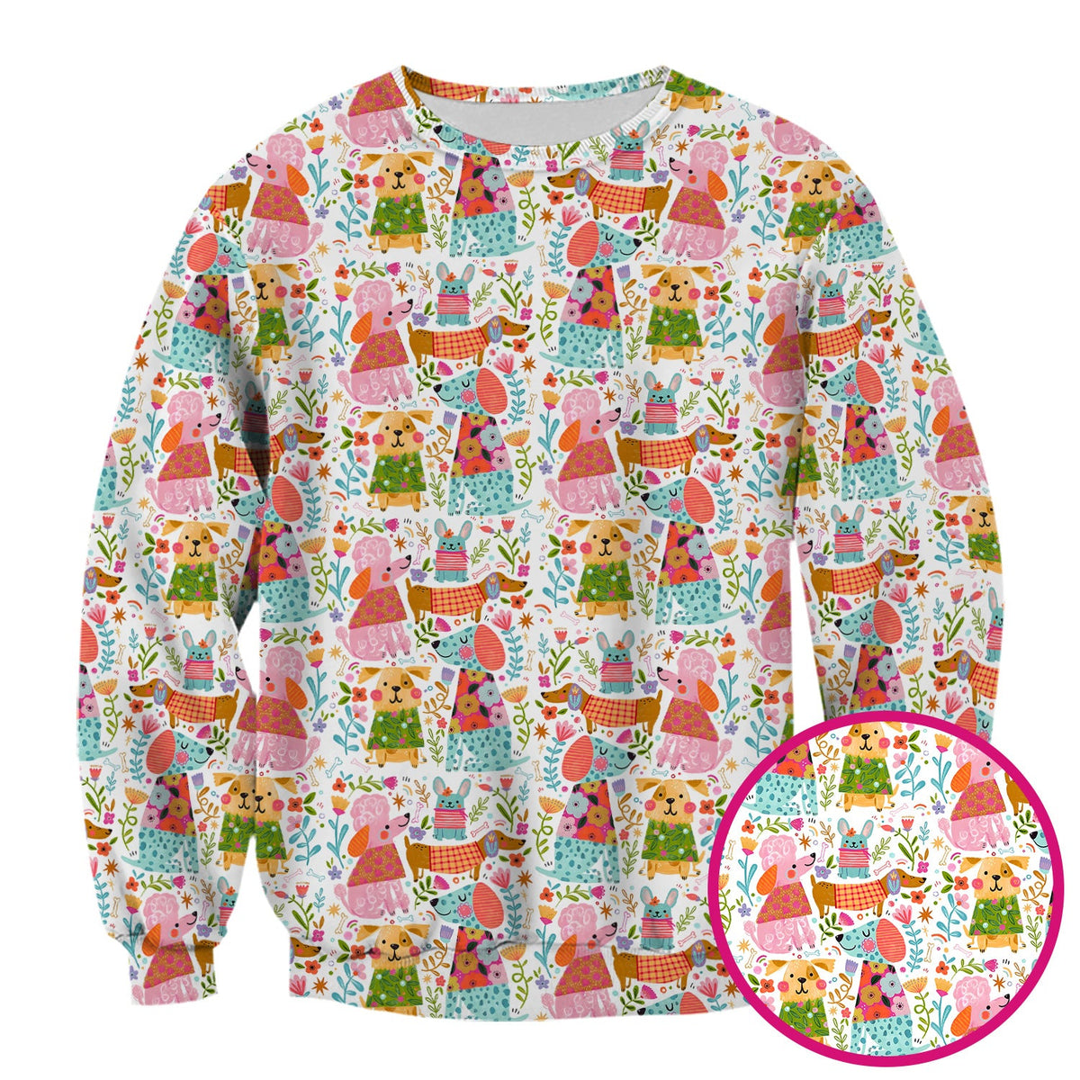 Colorful Dog Floral Nurse Scrub Top