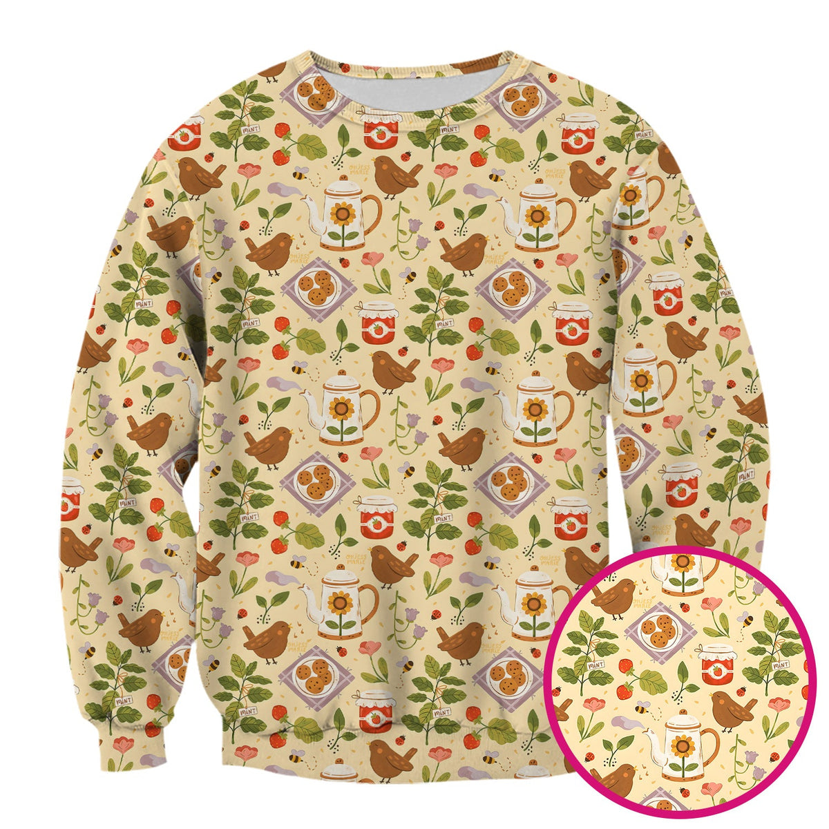 Garden Tea Bird Strawberry Nurse Scrub Top