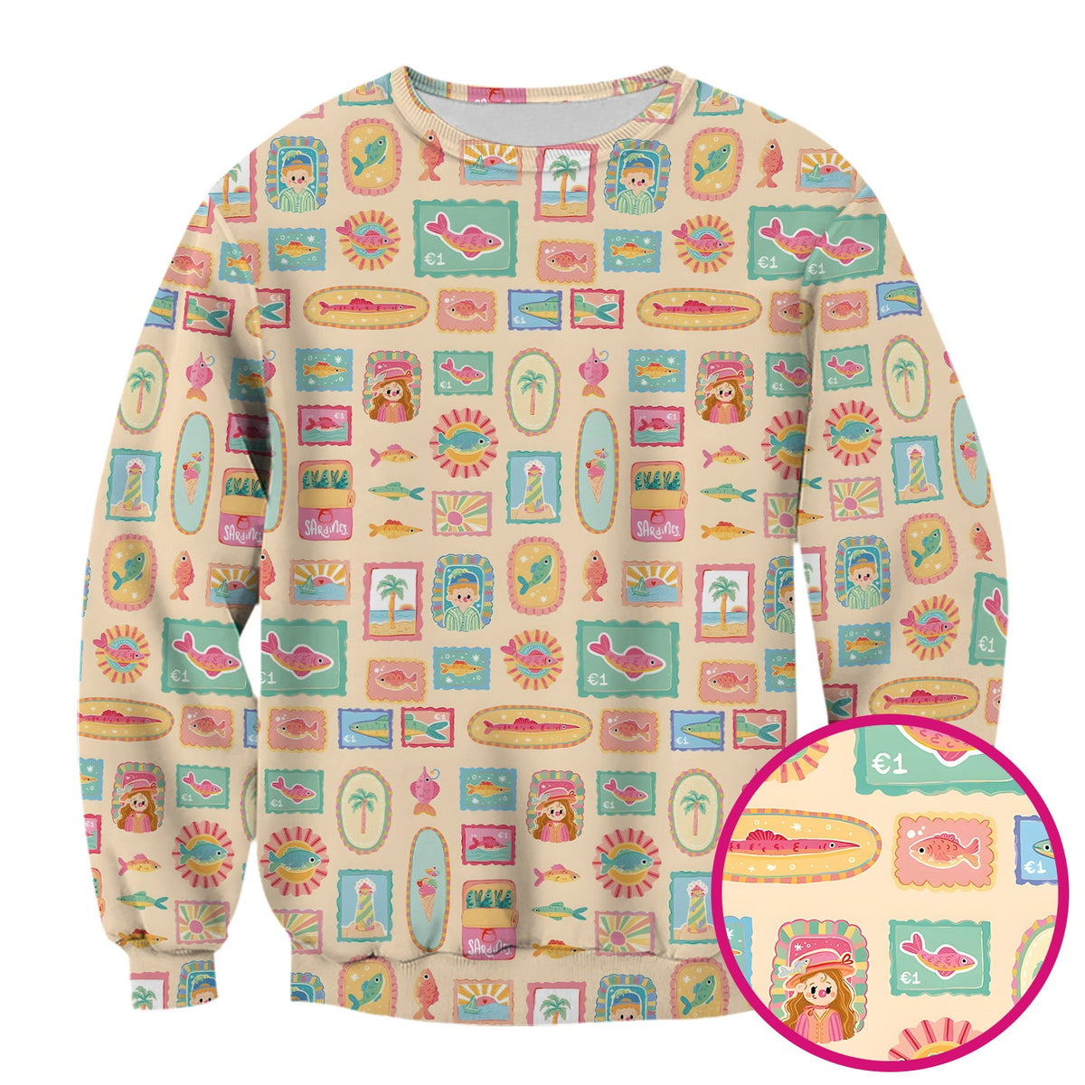 Coastal Vintage Postage Stamp Nurse Scrub Top